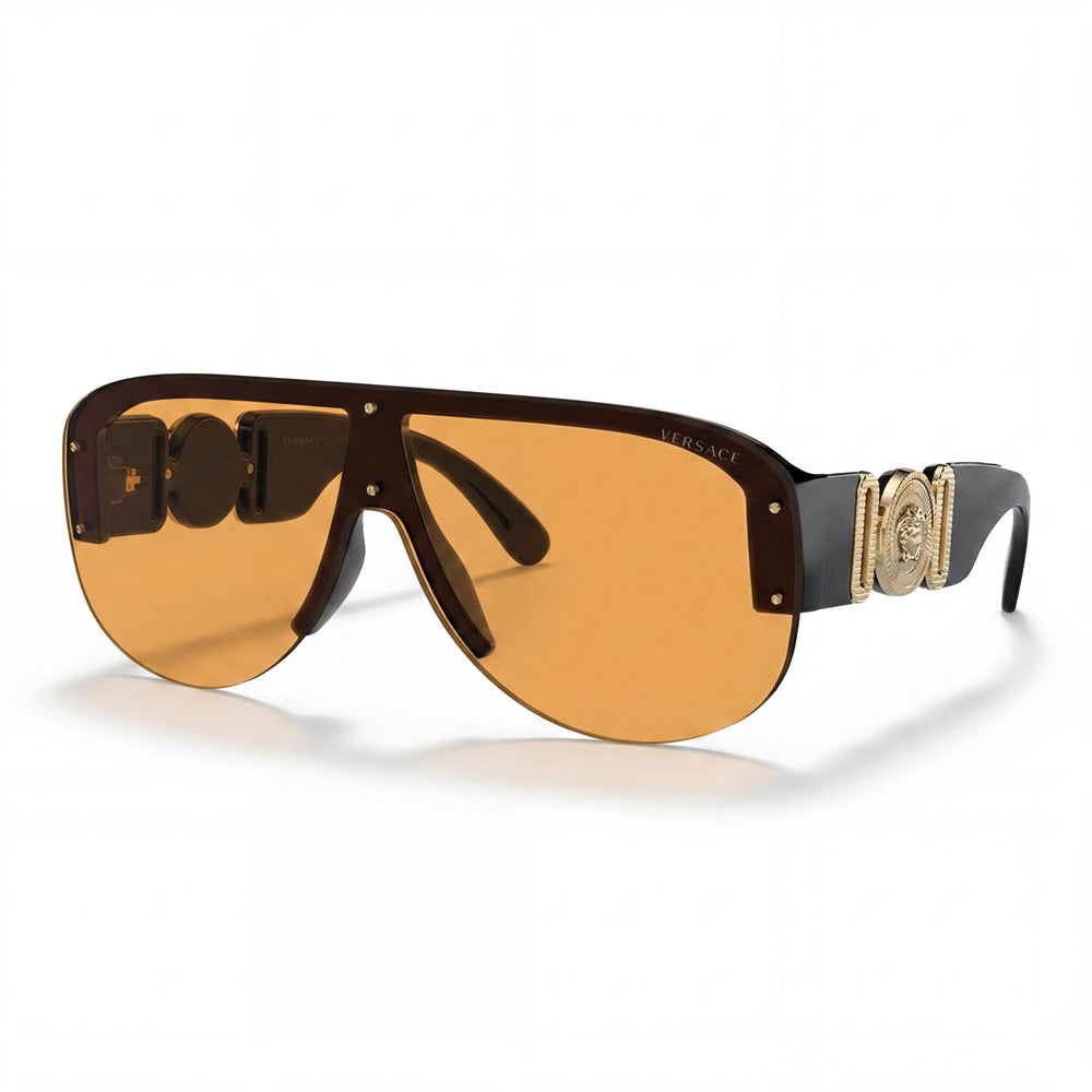 Versace Wayfarers Unisex Black Plastic Frame Orange Lens 48mm UV Protected Non-Polarized Sunglasses