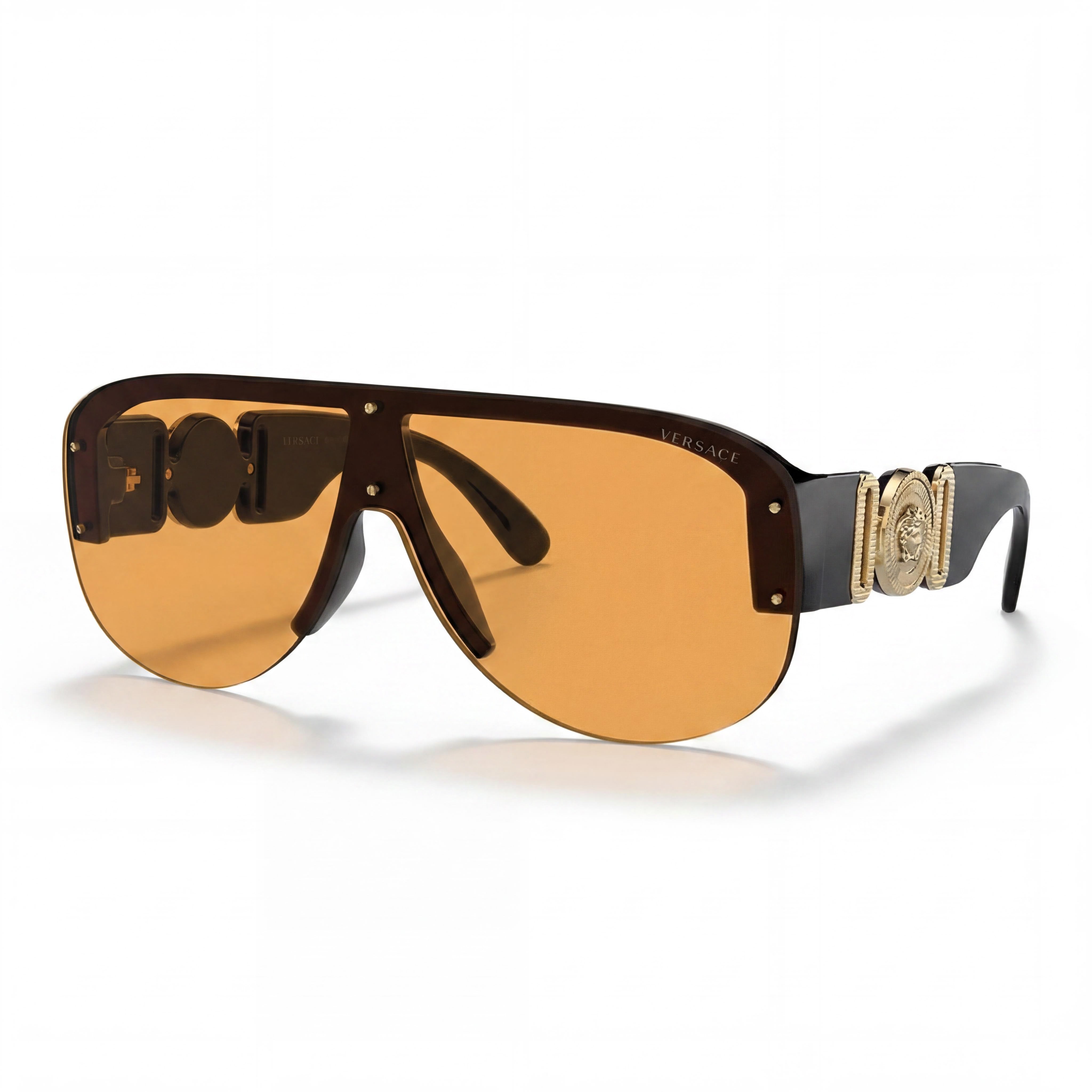 Versace Wayfarers Unisex Black Plastic Frame Orange Lens 48mm UV Protected Non-Polarized Sunglasses, Photo 1