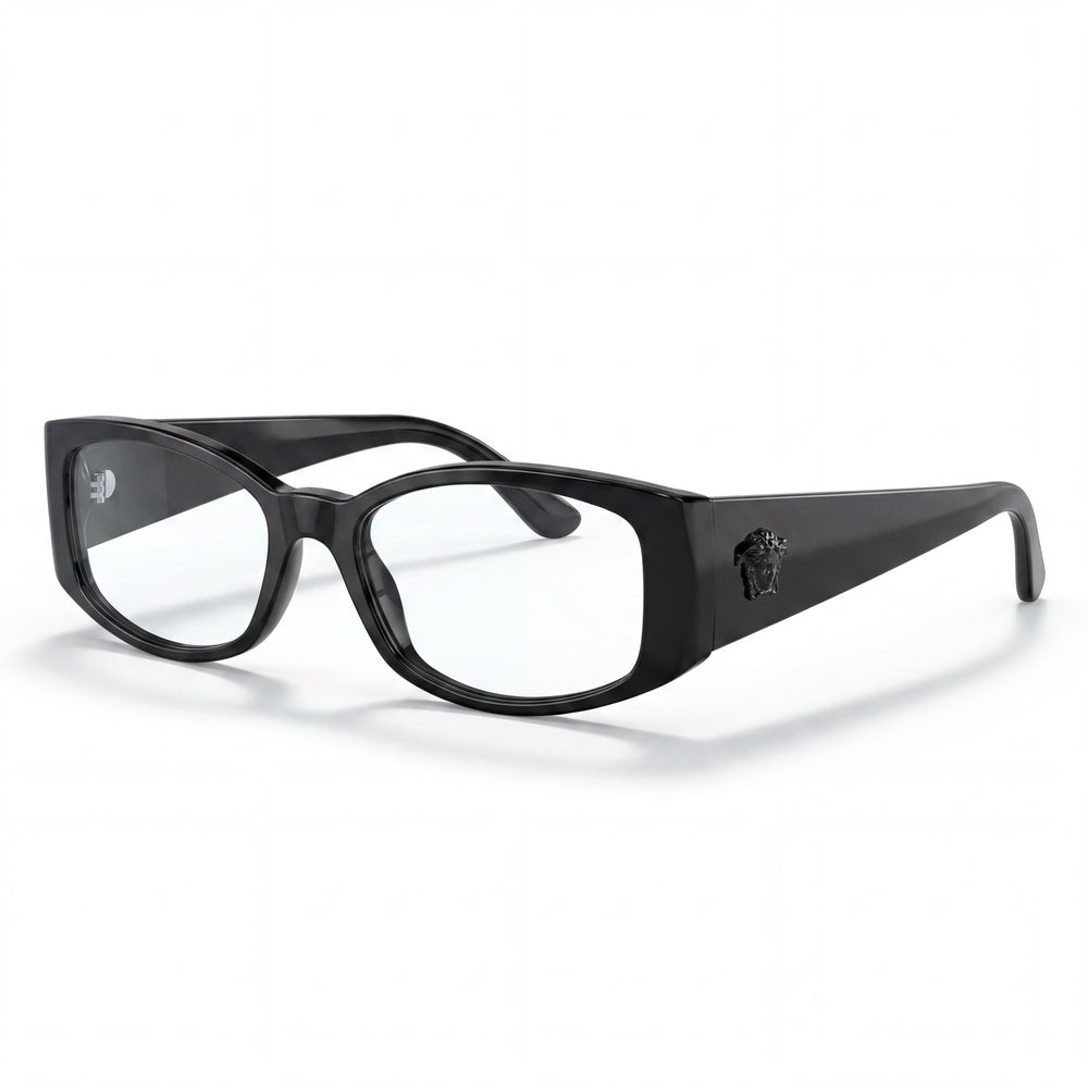 Versace Ve 3343 Women's Acetate Black Gold Logo Frame Eyeglasses (Lens 54mm, Bridge 17mm, Temple 145mm)