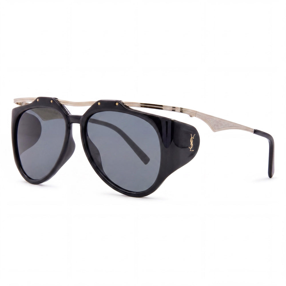 Gafas de sol de aviador Yves Saint Laurent M137 Amelia para mujer, de plástico y metal dorado, lentes negras, 55 mm