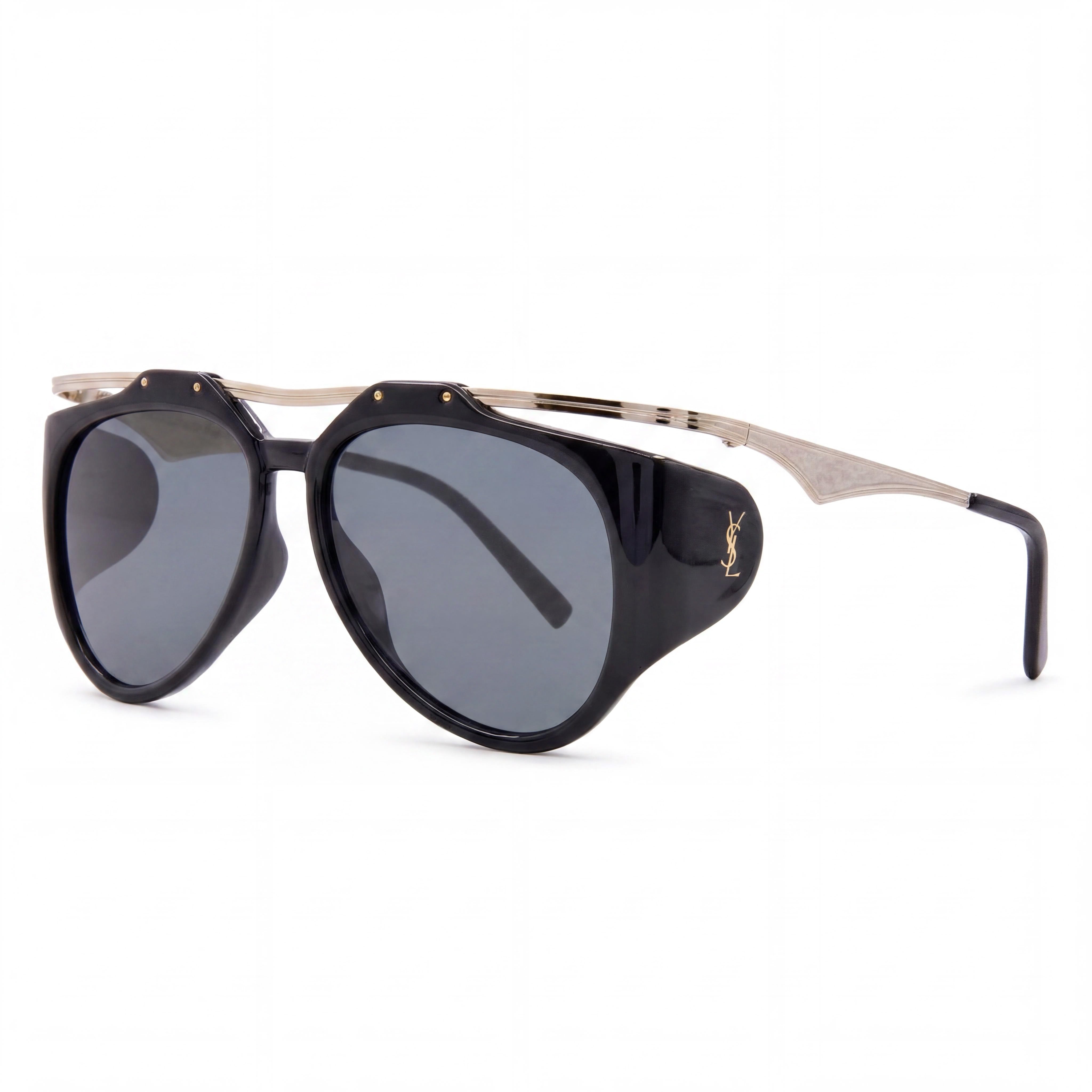 Gafas de sol de aviador Yves Saint Laurent M137 Amelia para mujer, de plástico y metal dorado, lentes negras, 55 mm, Photo 1