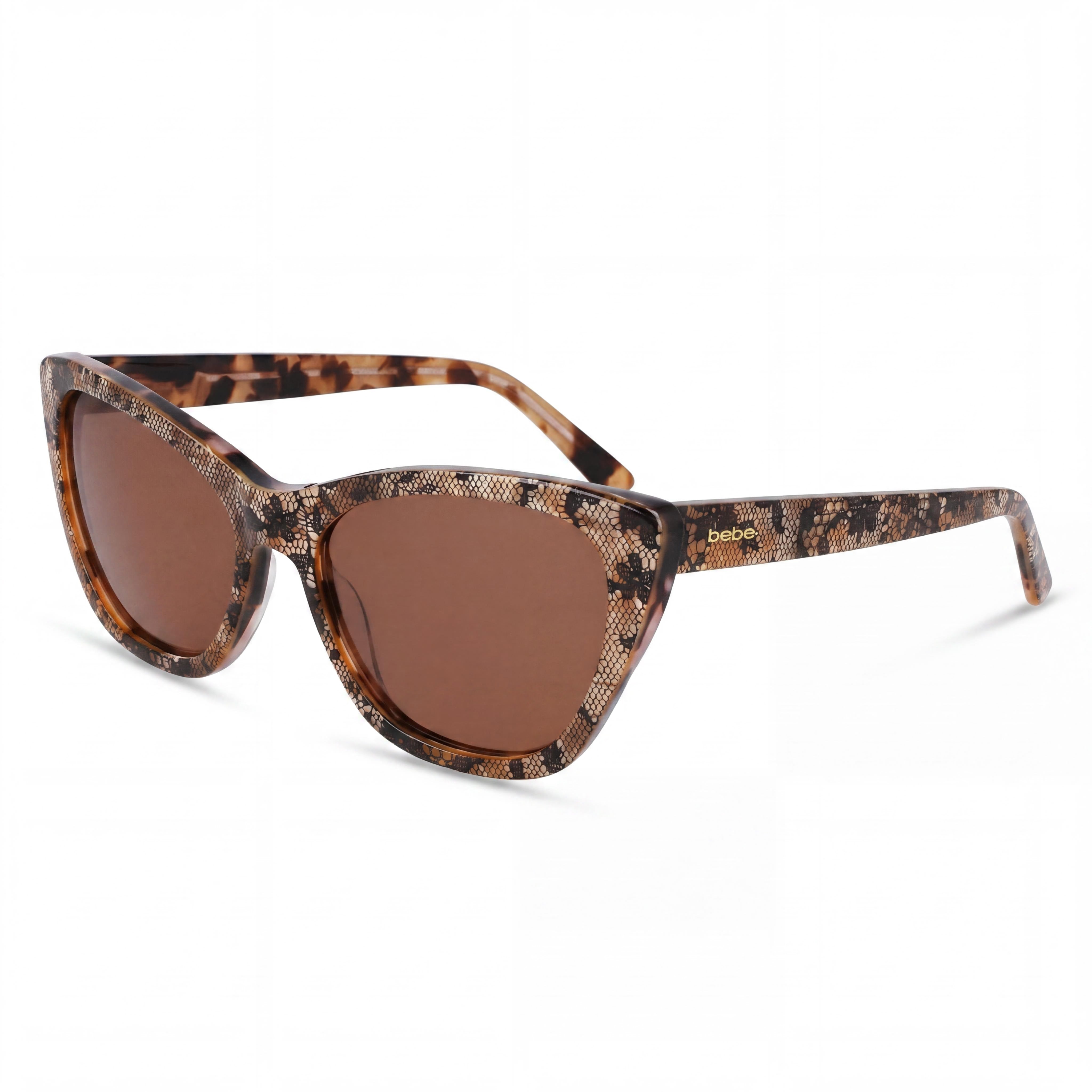 bebe Bb7254 Gafas de sol para mujer con armazón de acetato marrón y lentes no polarizadas con protección UV 56-17-140, Photo 1