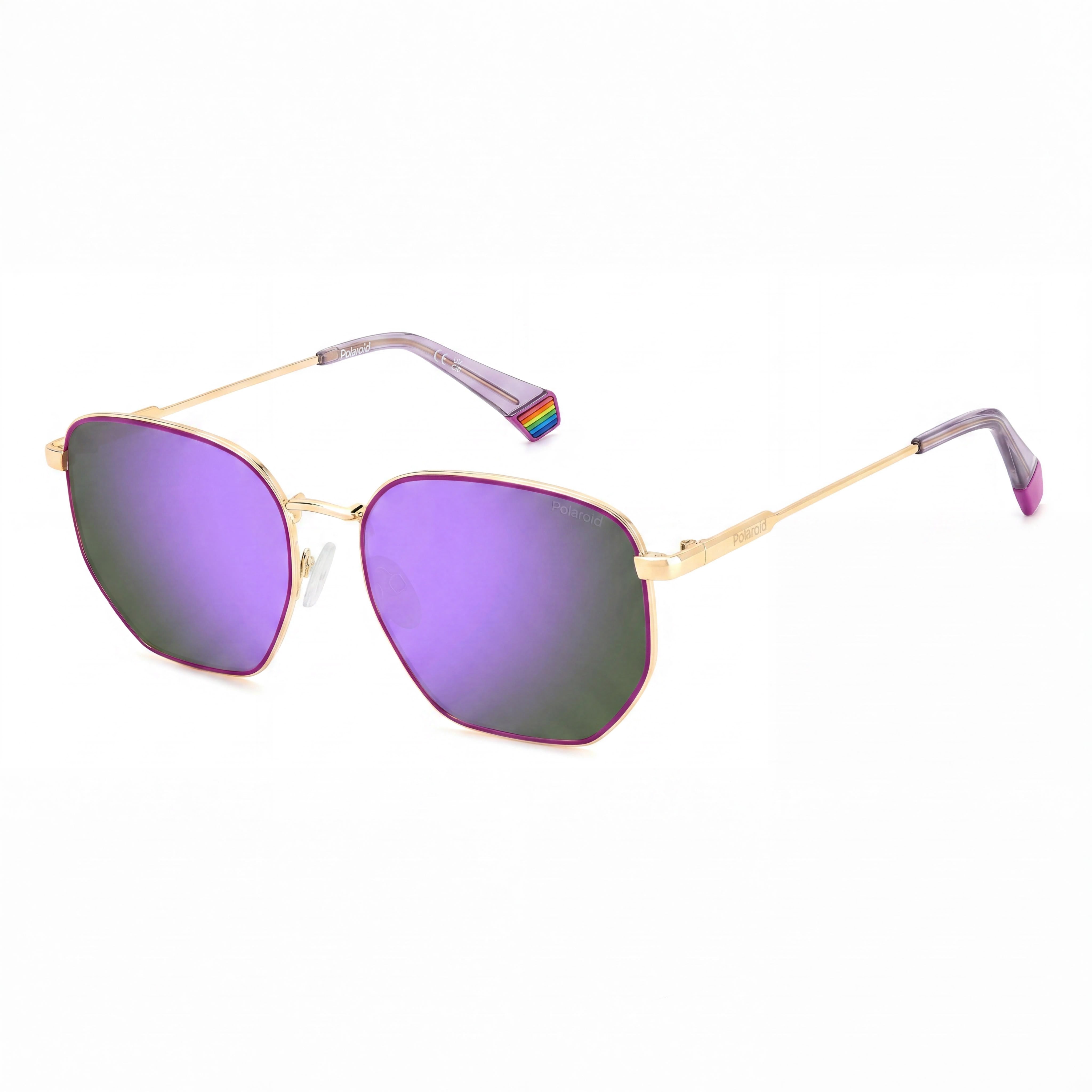 Polaroid Casual Unisex Polarized UV Protection Stainless Steel Sunglasses 56mm Gold Purple Violet Mirror, Photo 1