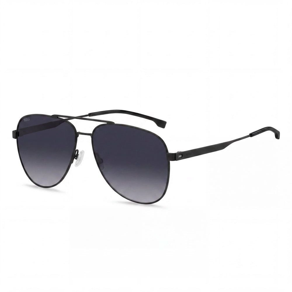 HUGO BOSS Gafas de sol modernas para hombre, con montura de acero inoxidable, protección UV, rutenio oscuro mate, 60 mm