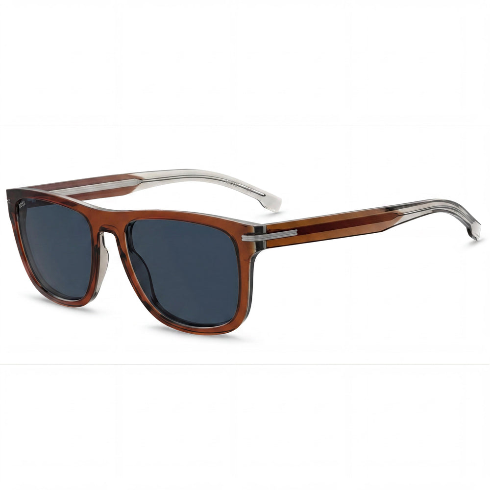 Hugo Boss Boss 1626/S Gafas de sol casuales para hombre de acetato ecológico, montura marrón, lentes azules, protección UV, 55 mm