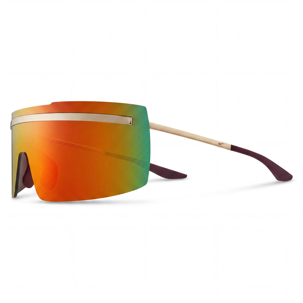 NIKE Modern Unisex Sunglasses with Gold Crimson Mirror Plastic Frame, Red Lenses, 100% UVA/UVB Protection, 67mm