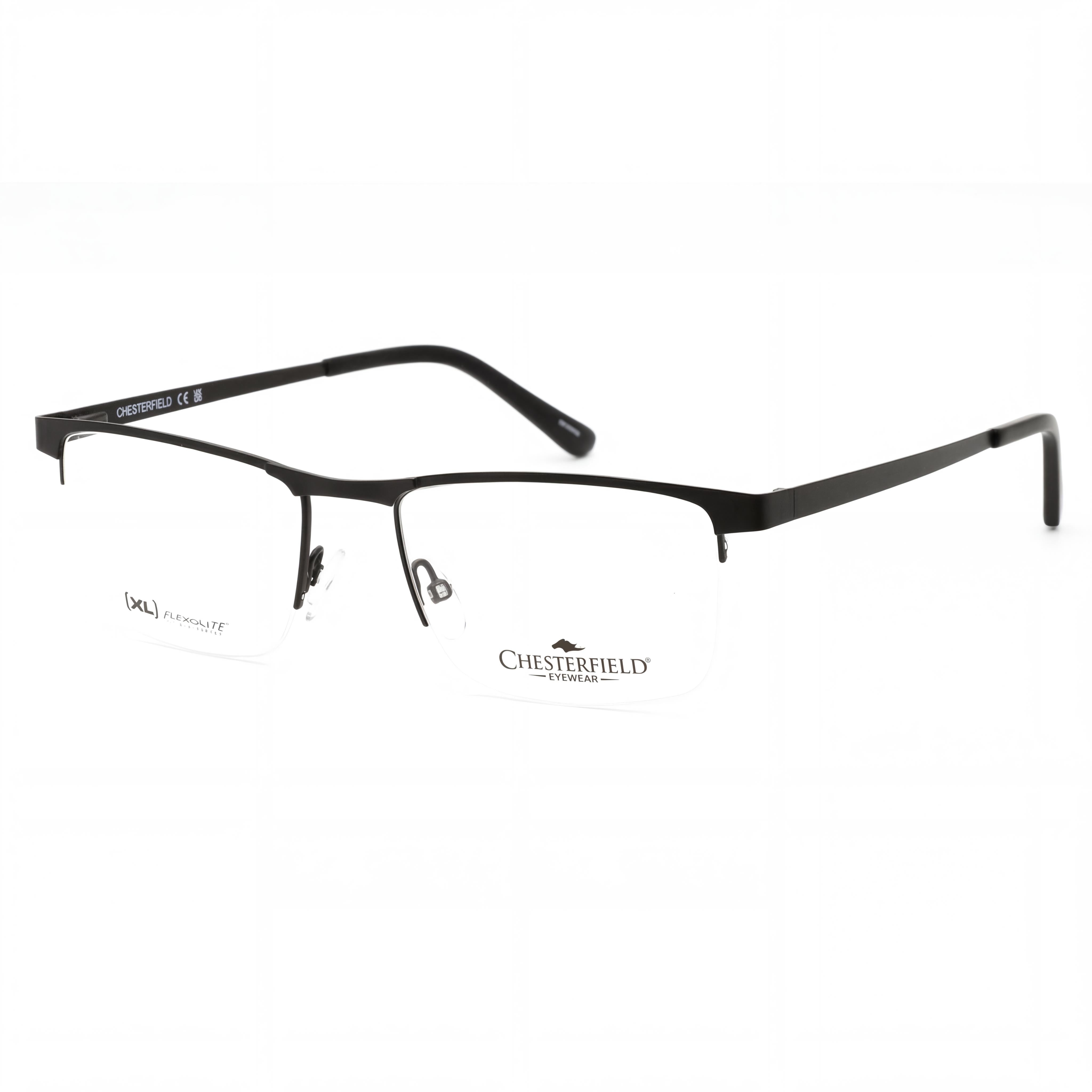 Chesterfield Men's Ch 113xl Black Metal Frame Eyewear with Clear Polycarbonate Lenses, Size 55-19-150, Photo 1