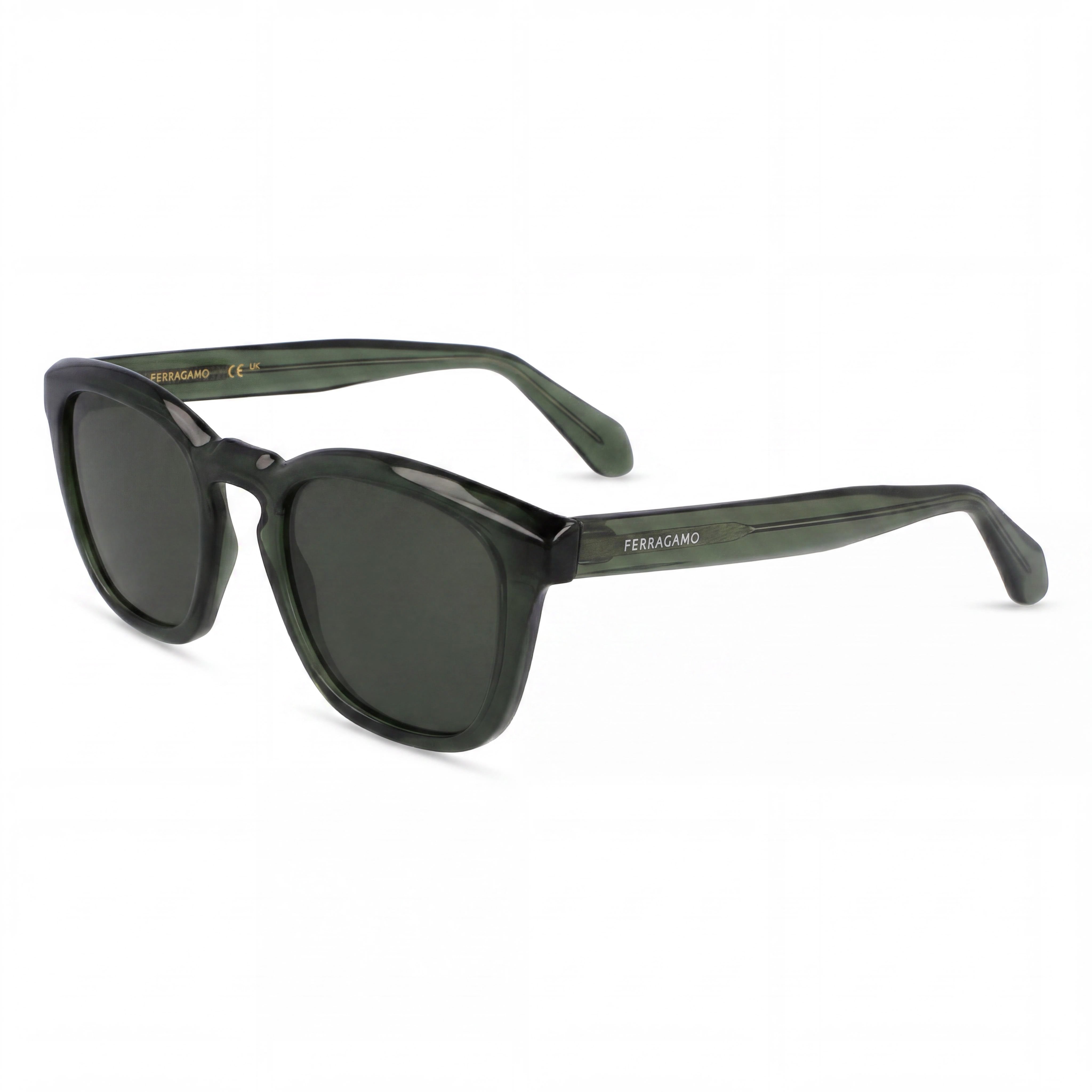 Ferragamo Sf2040se Men's Transparent Khaki Acetate Rectangle UV 400 Non-Polarized Sunglasses 50-21-145, Photo 1