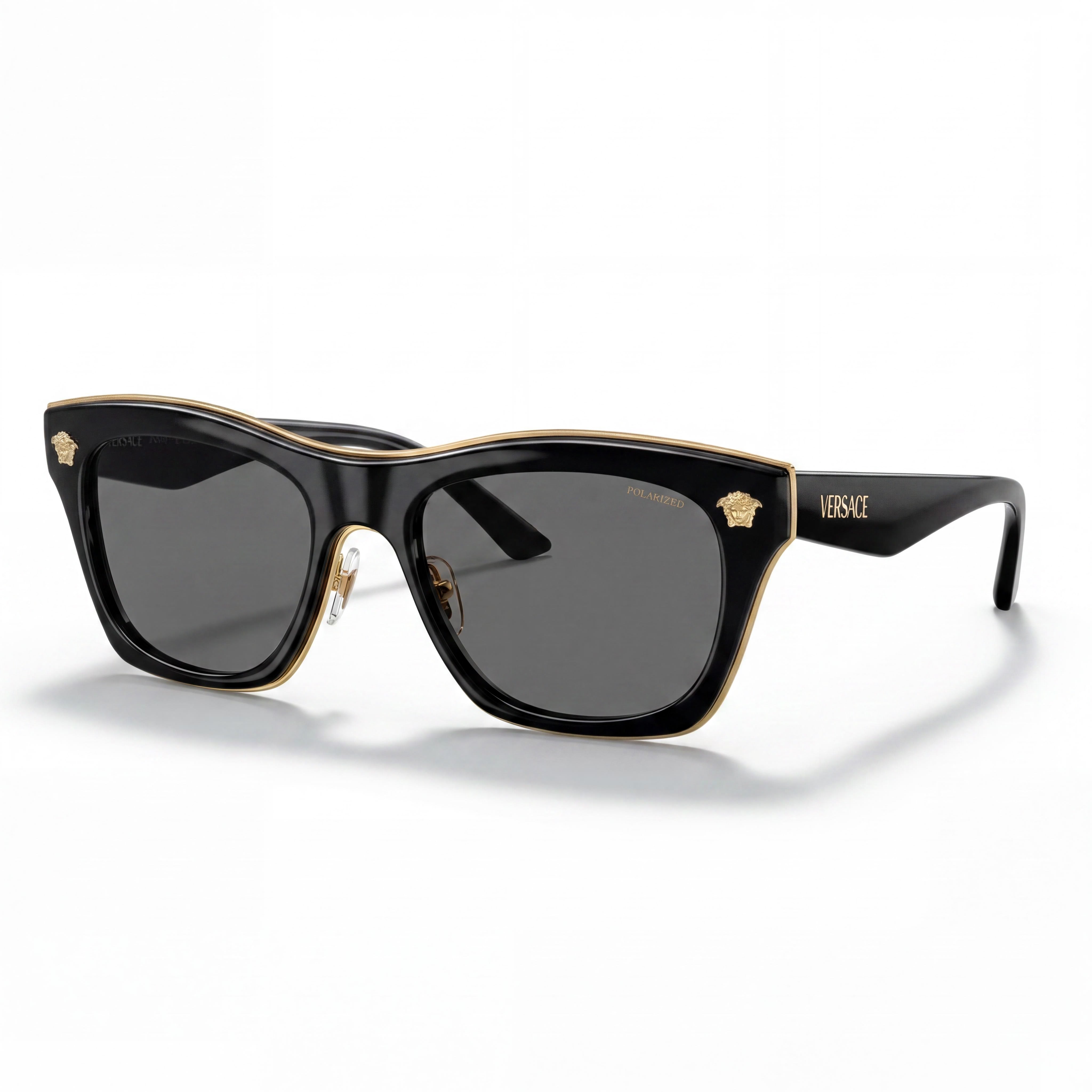 Gafas de sol unisex Versace Classic, montura de plástico en negro gris oscuro, lentes gris oscuro, 53 mm de ancho de lente, Photo 1