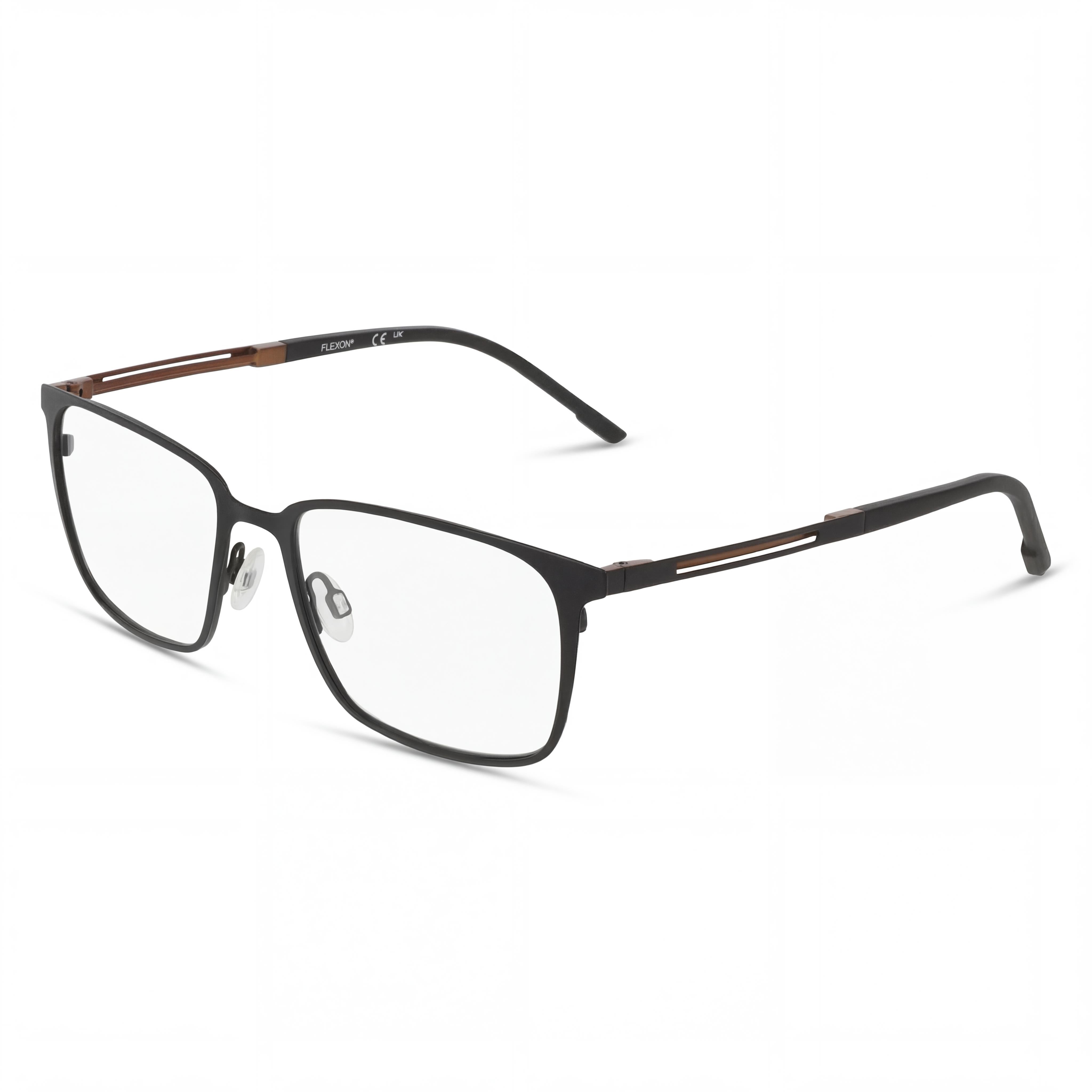 Flexon E1159 Unisex Eyeglasses featuring Matte Black Acetate Frame with Clear Polycarbonate Lenses, 54mm Lens Width, Photo 1