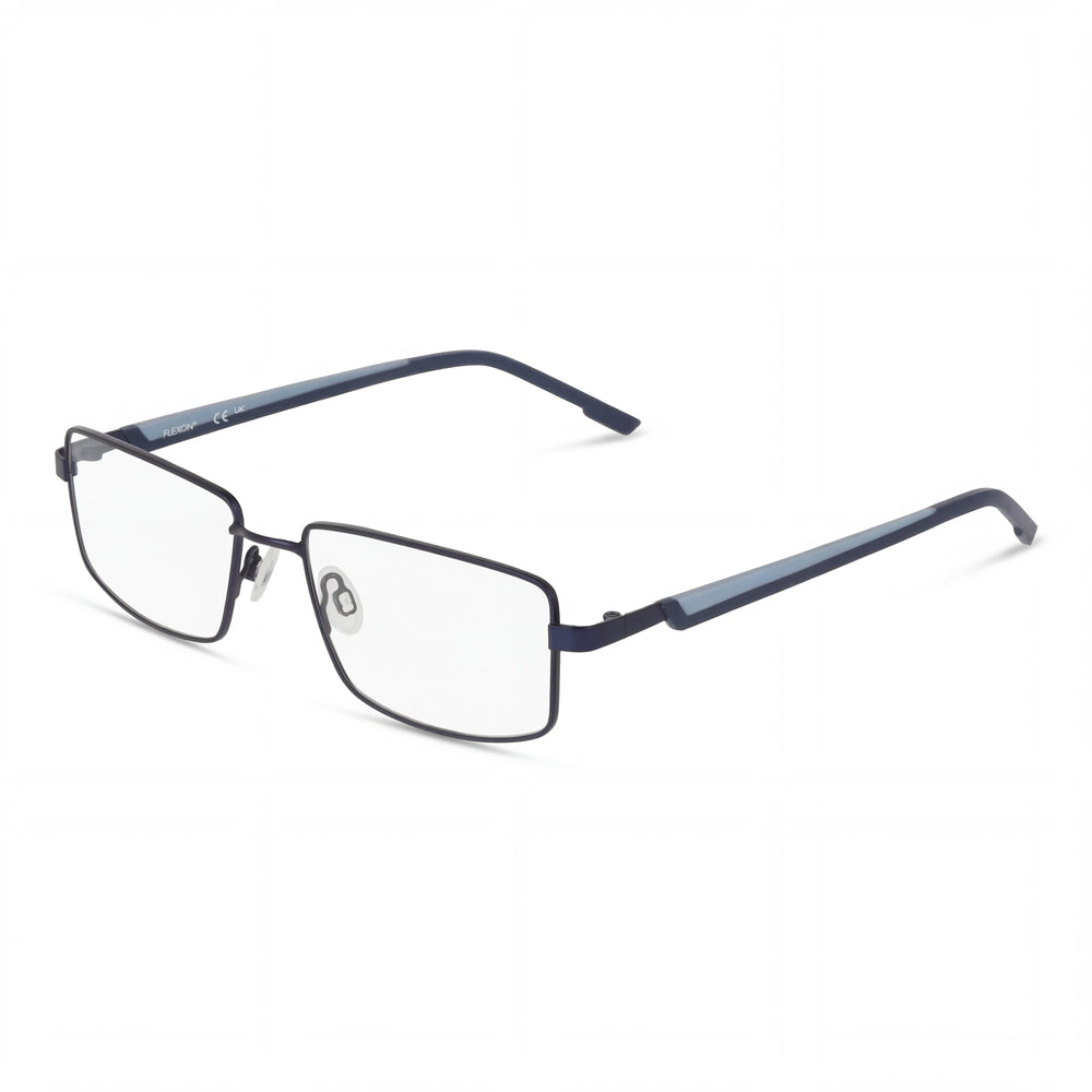 Flexon H6085 Men's Plastic Frame Eyeglasses with Polycarbonate Lenses, Matte Navy, Size 55-17-145
