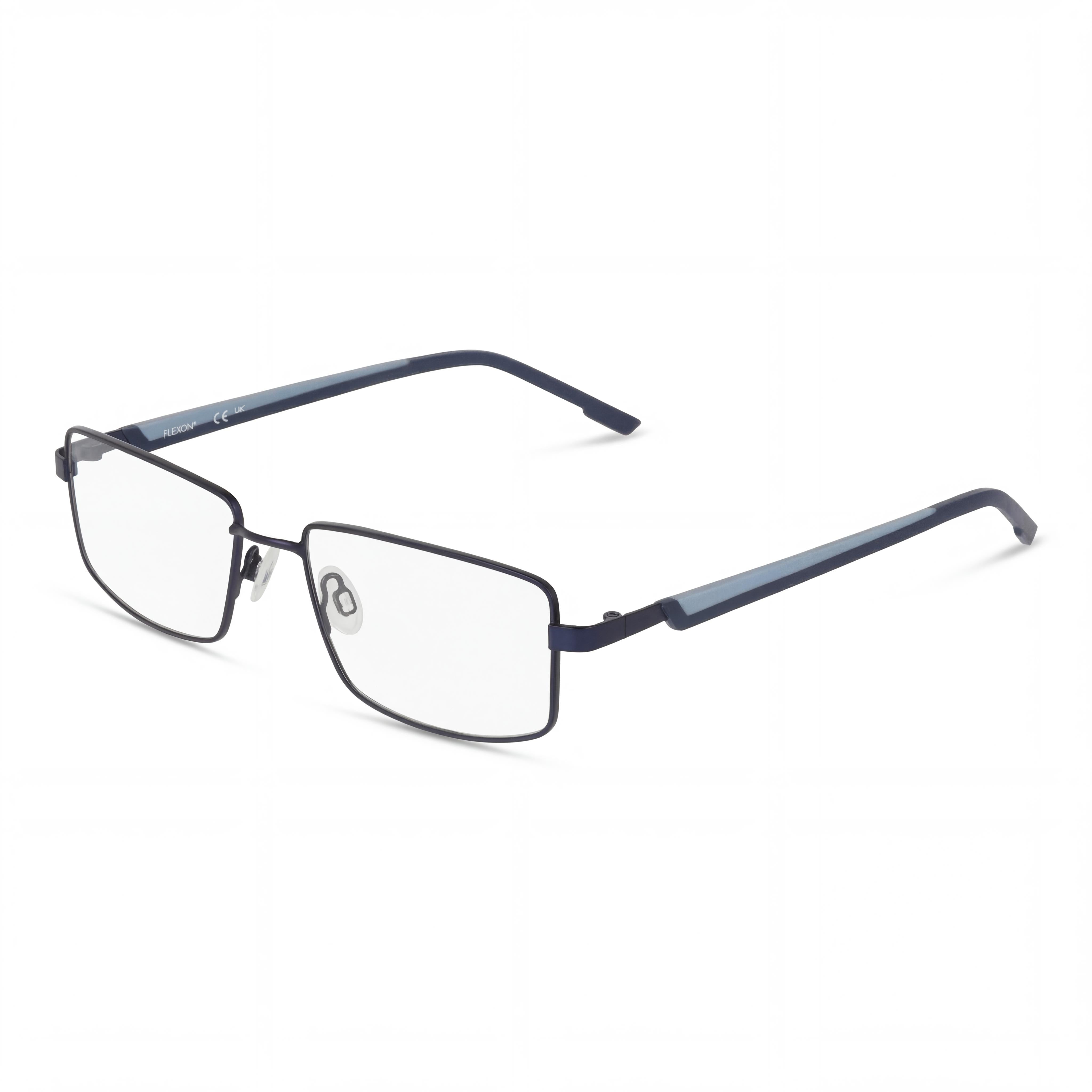 Flexon H6085 Men's Plastic Frame Eyeglasses with Polycarbonate Lenses, Matte Navy, Size 55-17-145, Photo 1