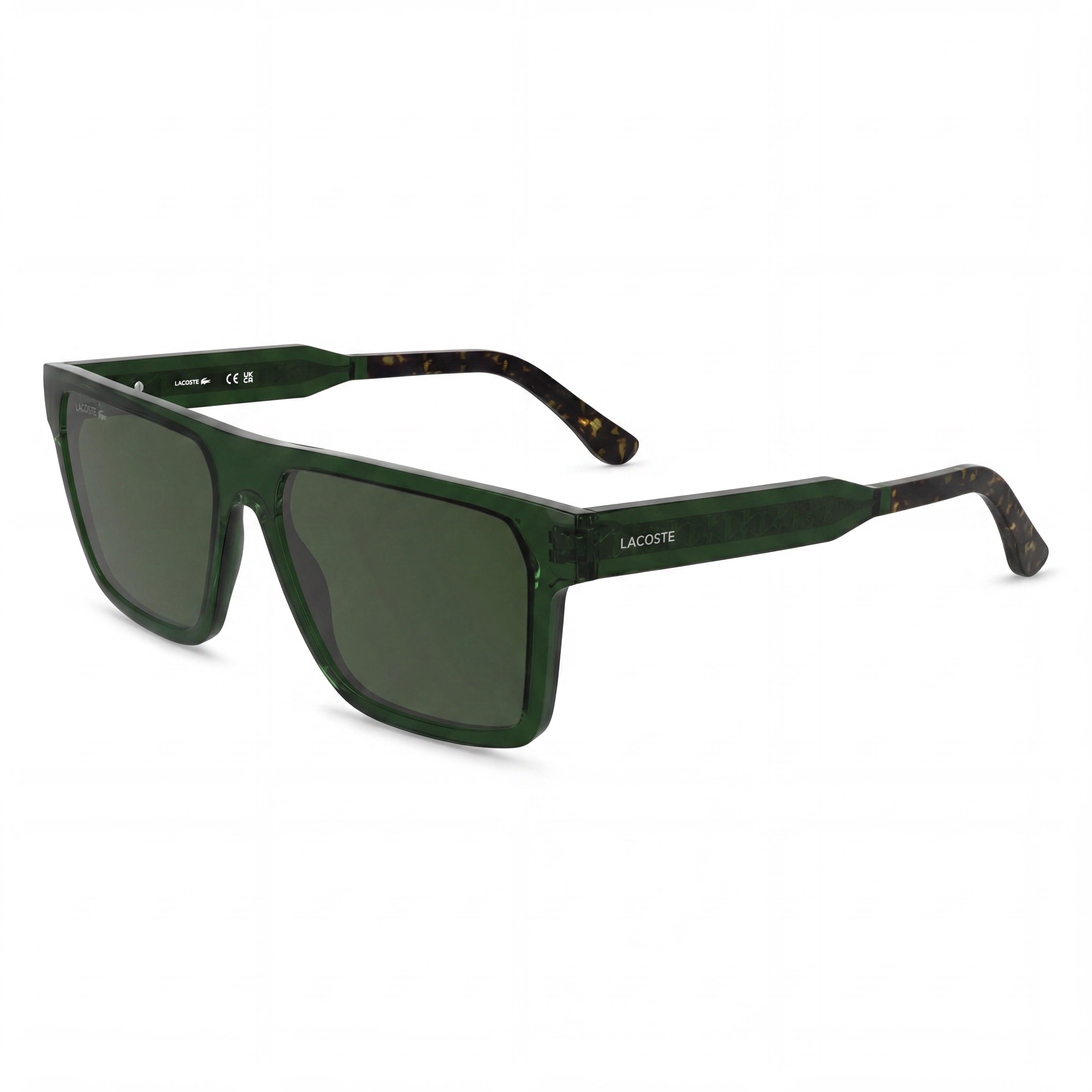 Lacoste Gafas de sol clásicas para hombre, montura de plástico transparente verde, lentes verdes UV 400 no polarizadas RXable 56 mm, Photo 1