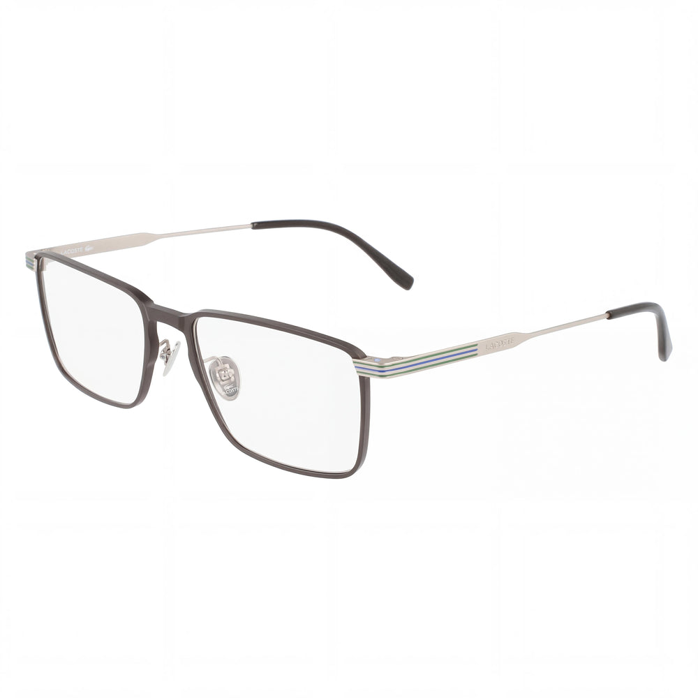 Lacoste Men's Casual Eyeglasses with Matte Black Frame and Transparent Plastic Lenses, 54mm Lens Width