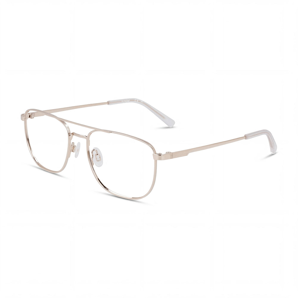 Flexon Casual Men's Eyeglasses featuring Gold Metal Frame and Transparent Non-Polarized Plastic Lenses 55-17-145