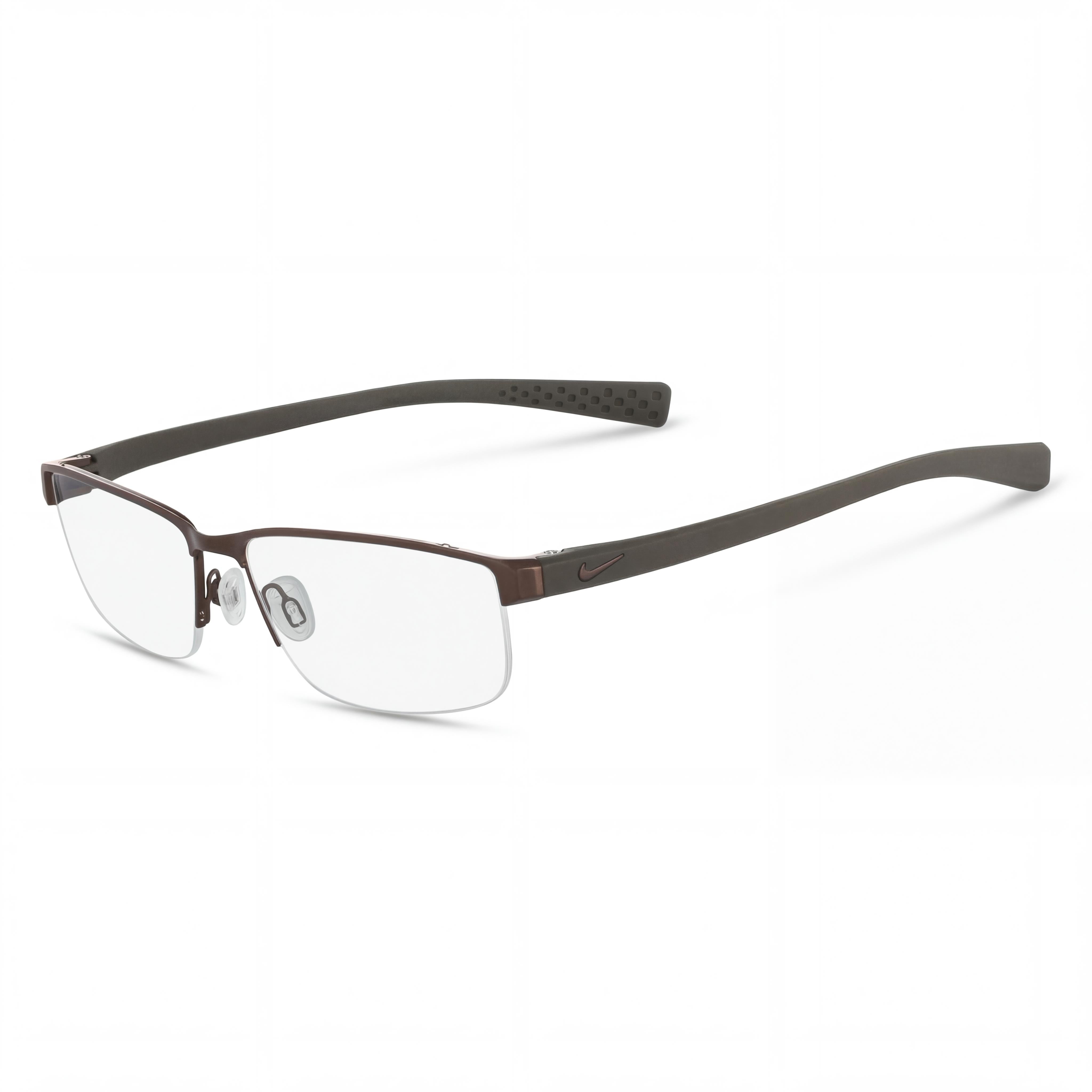 Nike Casual Men's Prescription Eyeglasses with Transparent Plastic Lenses in Walnut Cargo Khaki, Size 56-16-140, Photo 1