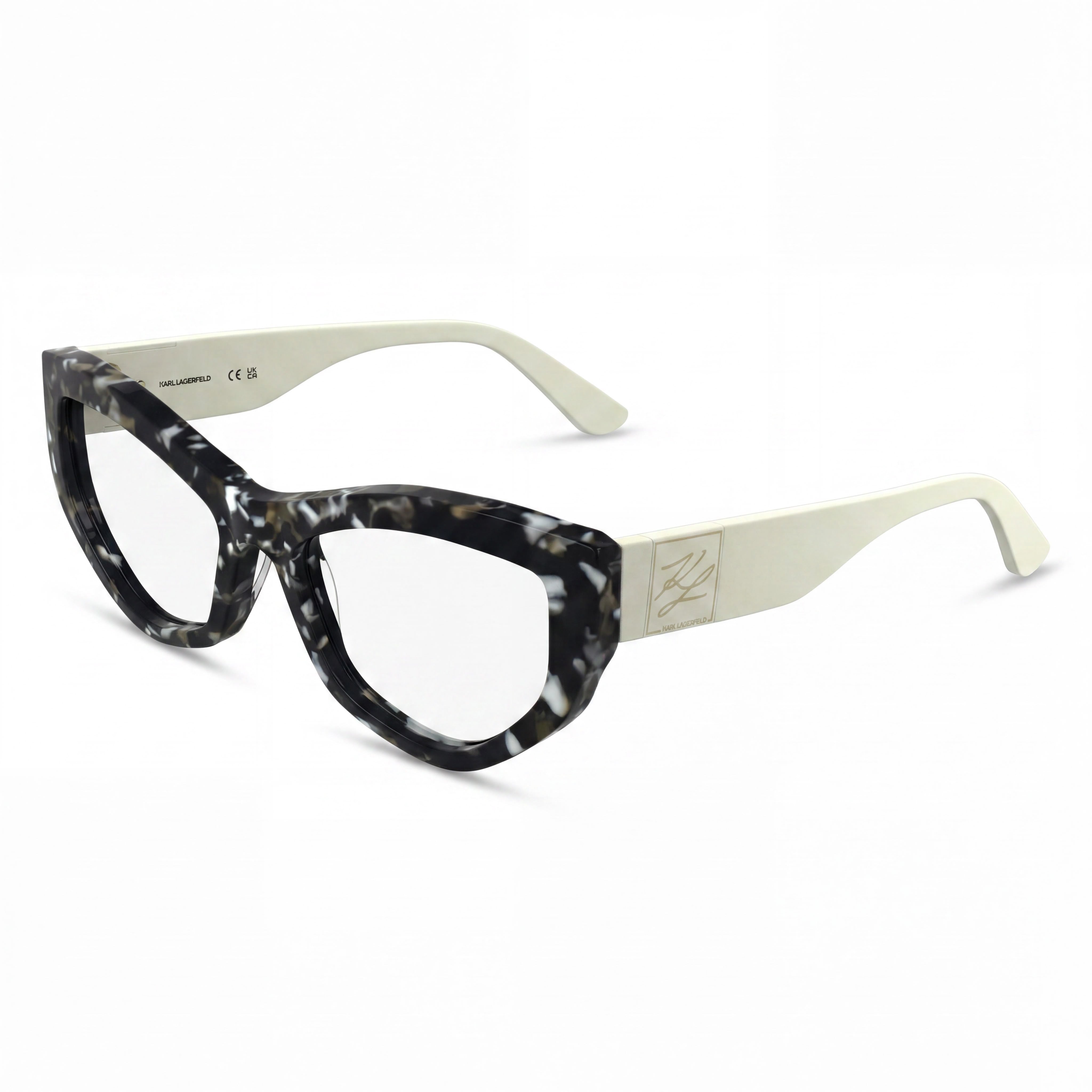 Gafas KARL LAGERFELD Kl6211 Unisex con montura de acetato negro mármol y lentes de policarbonato transparente de 55 mm, Photo 1