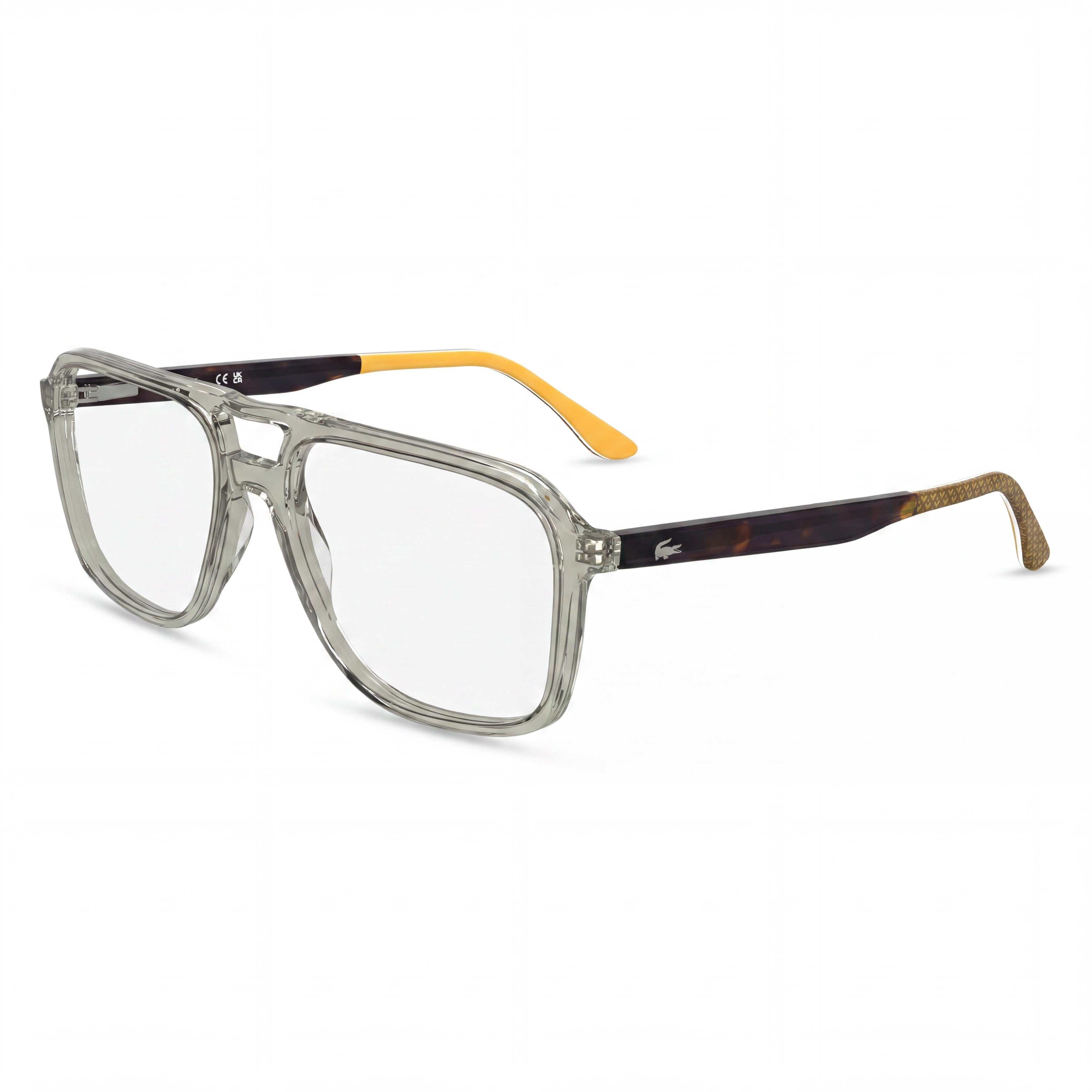 Gafas casuales Lacoste unisex con montura de acetato gris transparente y lentes transparentes, 58 mm de ancho de lente, Photo 1