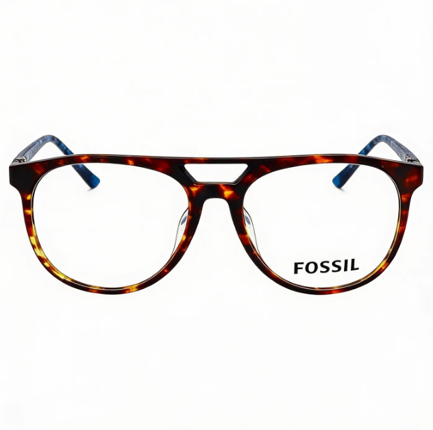 Gafas de acetato unisex Fossil 7054, color Habana oscuro, con lentes transparentes de demostración, 53-16-145 mm, Photo 1