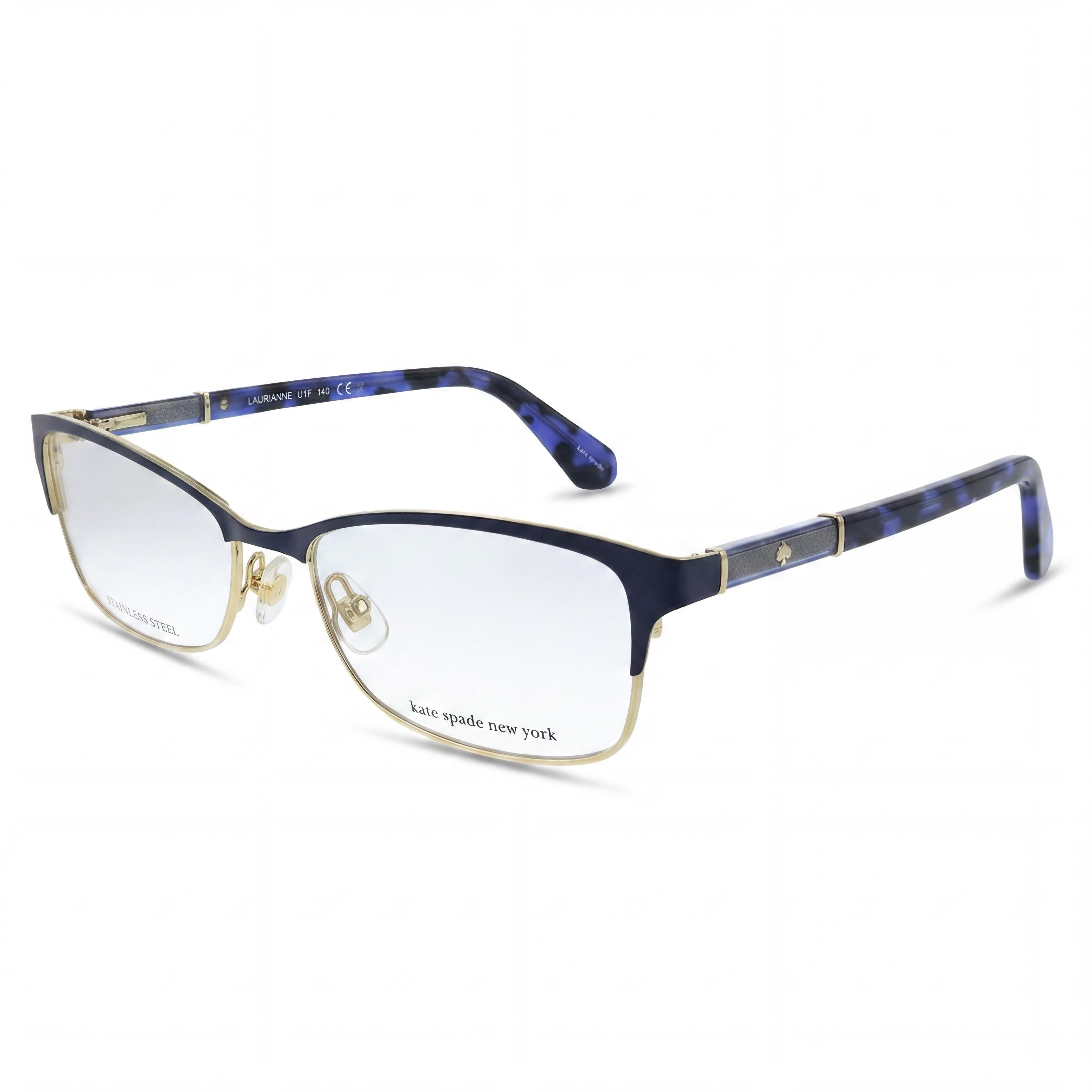 kate spade new york Laurianne Unisex Metal Frame Optical Eyeglasses, Matte Blue Havana, Clear Lens, 50mm, Photo 1