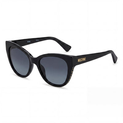 Moschino MOS056/S Women's Butterfly Style Black Acetate Frame Shaded Grey Blue Non-Polarized Lens Sunglasses 54mm