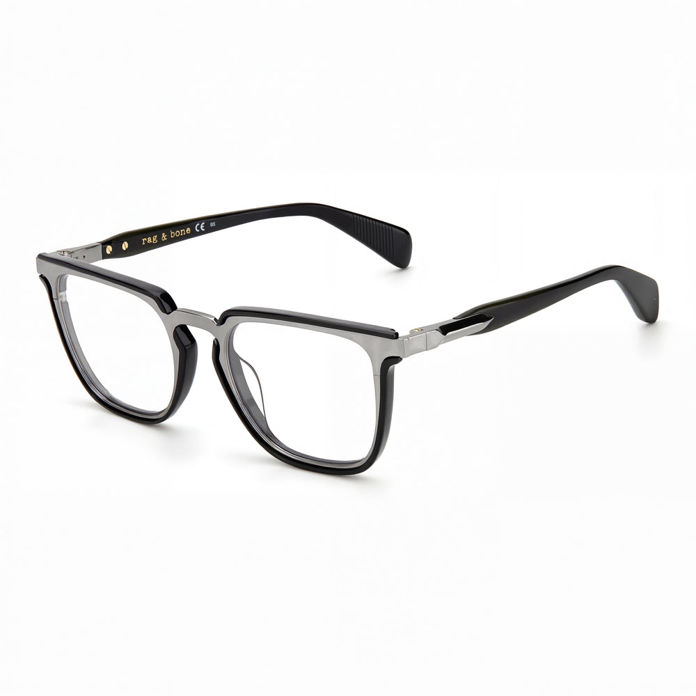 Gafas unisex modernas con montura metálica de Rag & Bone en rutenio oscuro negro, ancho de lente de 51 mm