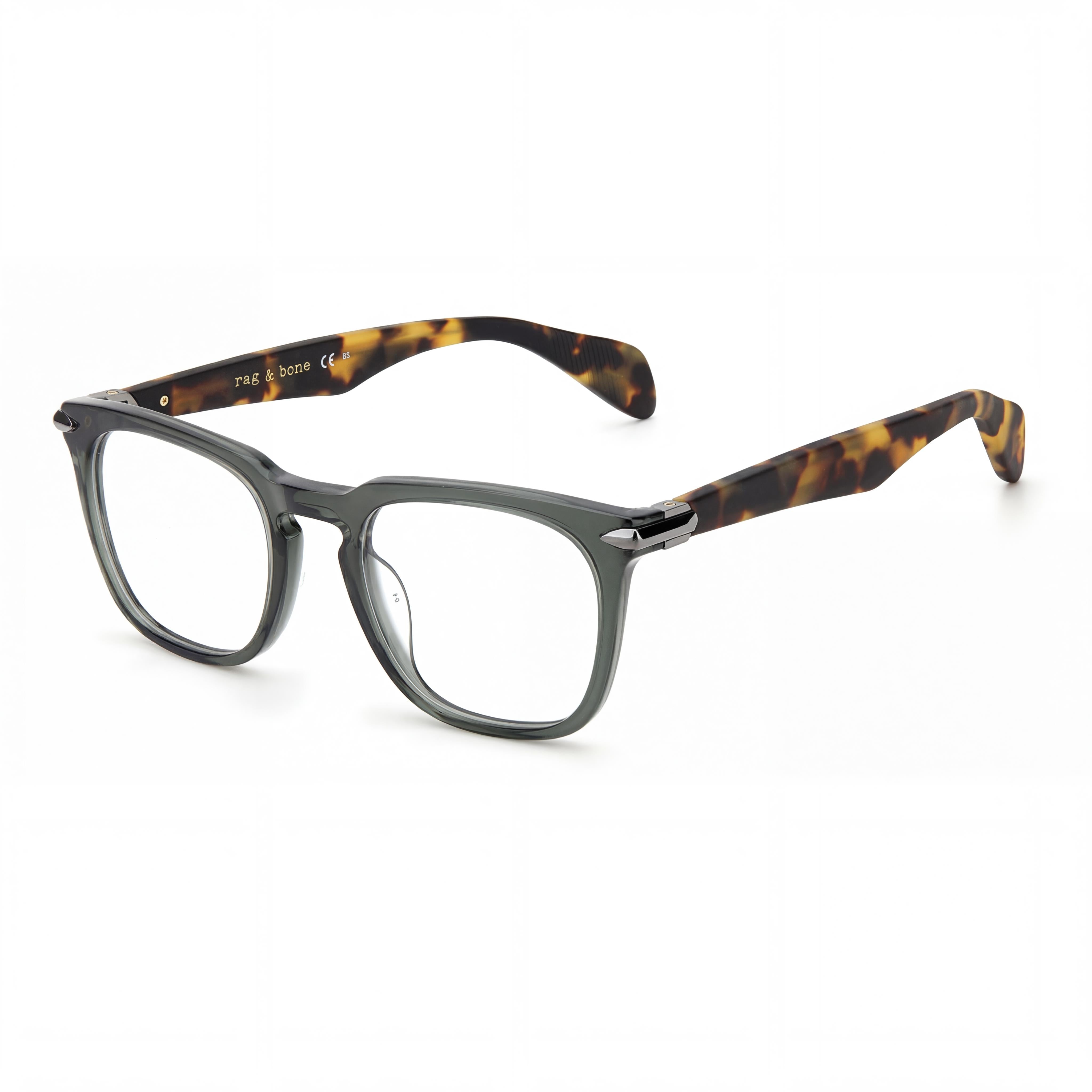 rag & bone Modern Unisex Acetate Frame Eyeglasses with Light Adaptive Non- Lenses, Khaki Havana 49mm, Photo 1