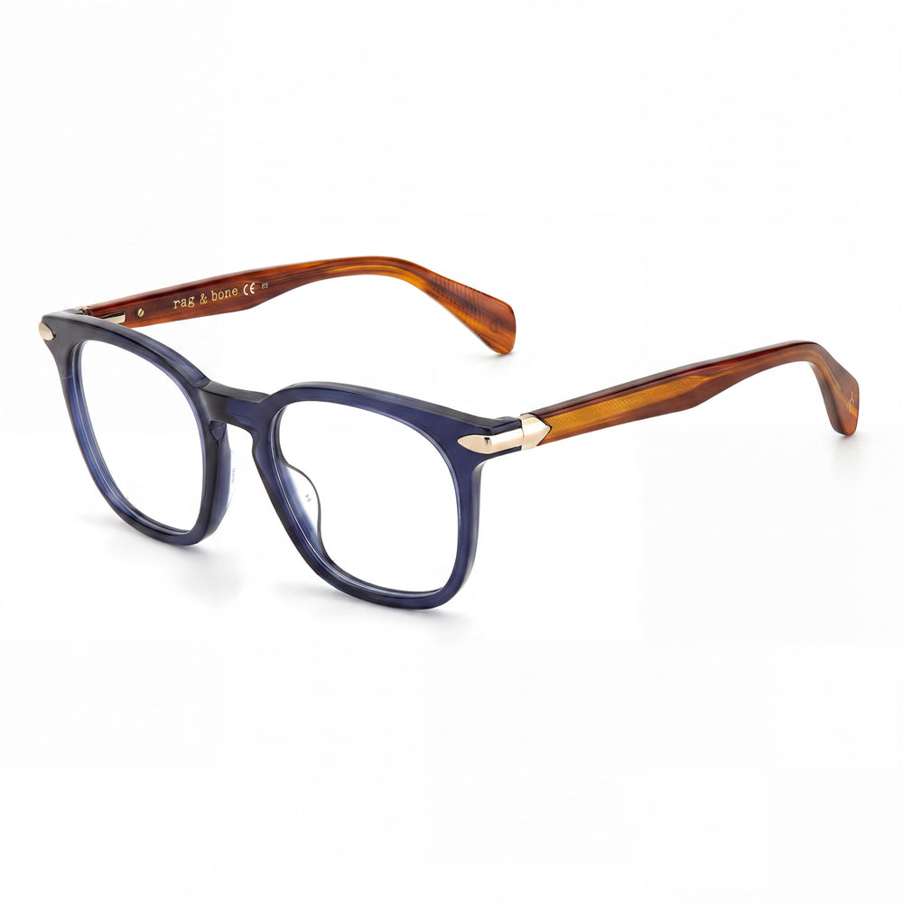 rag & bone Classic Unisex Eyeglasses with Blue Brown Metal Plastic Frame and Light Adaptive Lenses 50mm