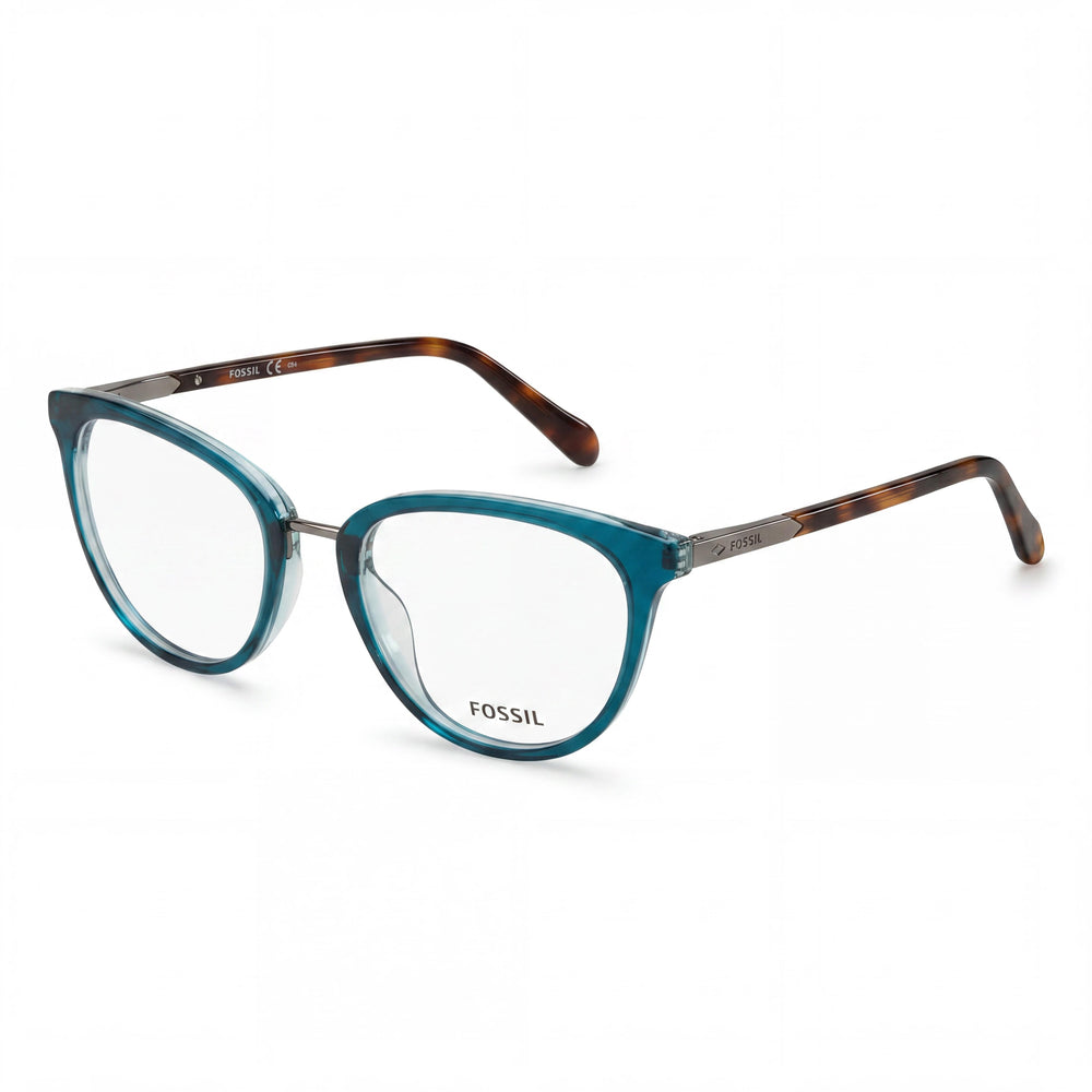 Montura óptica de acetato Fossil FOS 7123 para mujer, color aguamarina con cristales, 52 mm