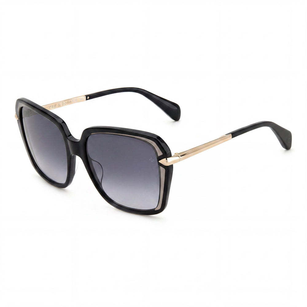 rag & bone Gafas de sol modernas para mujer, montura cuadrada de acetato negro, lentes de policarbonato con protección UV, no polarizadas 57-18-145