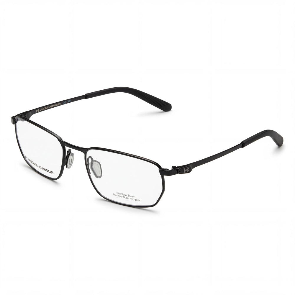 Gafas temporales para hombre Under Armour, montura de acero inoxidable, lentes de policarbonato, negro mate, tamaño 55-18-140 mm