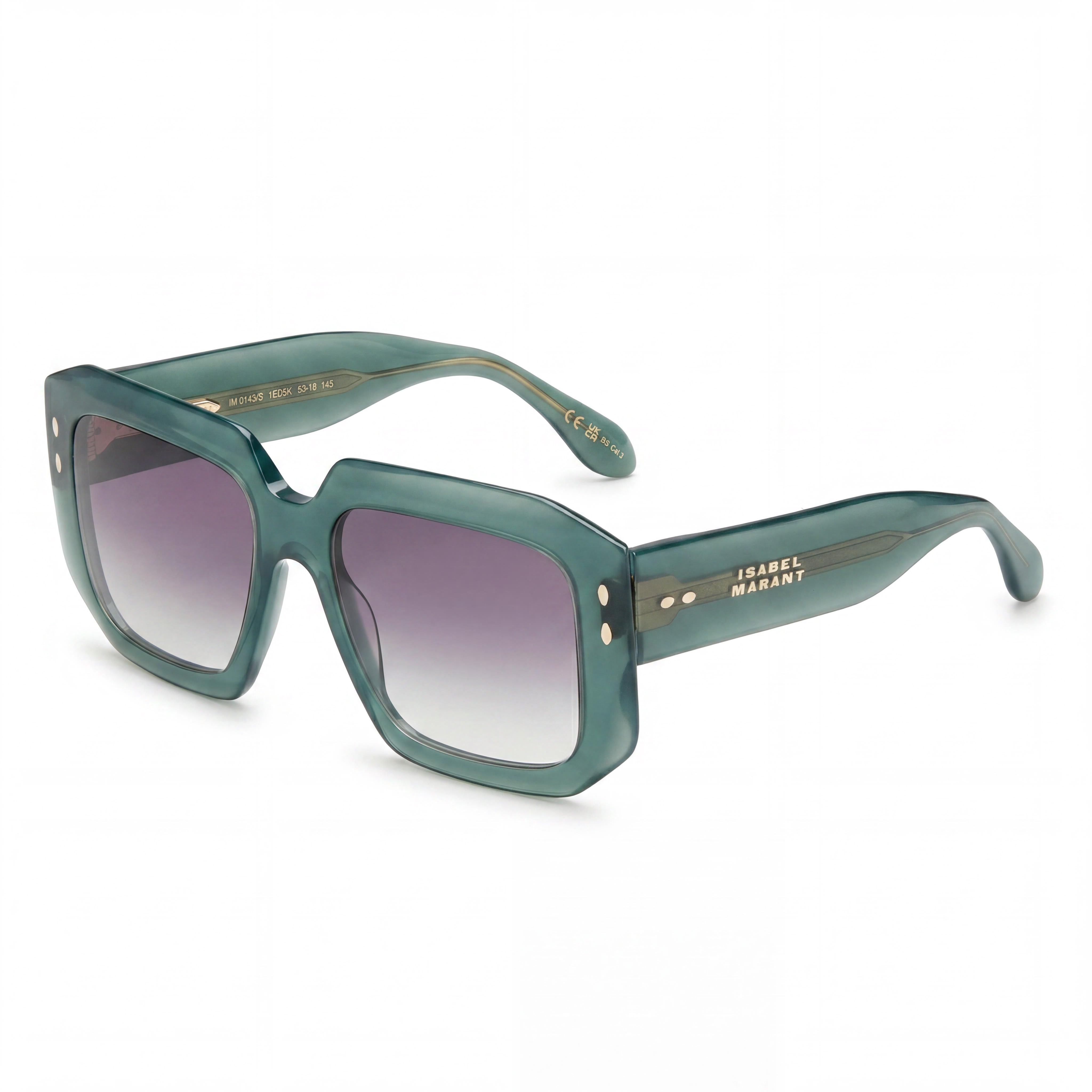 Isabel Marant Classic Women's Green Plastic Full Rim Rectangular Maxi Temple Sunglasses with Polycarbonate UV 400 Lenses 53mm, Photo 1