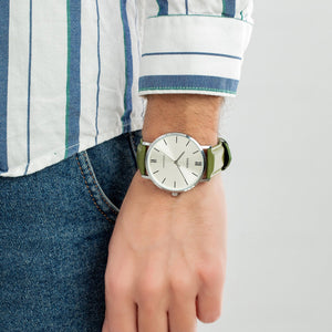 Casio Gold Minimalist Analog Watch for Men | Green Dial, Leather Strap - buy online