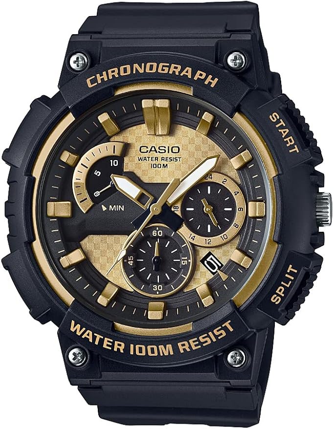 Casio Men's Quartz Watch, Analog Display, Resin Strap, Black/Gold (MCW-200H-9AVDF)