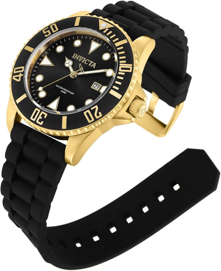 Invicta Men's Pro Diver Stainless Steel Quartz Watch with Silicone Strap, Black, 22
