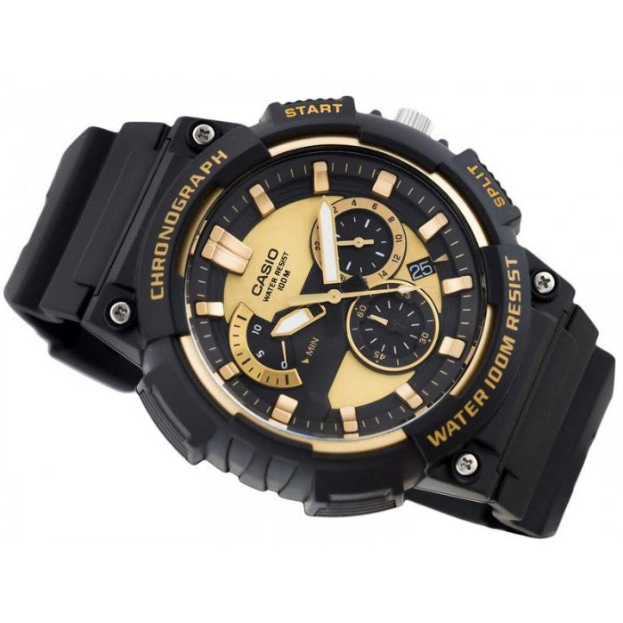 buy Casio Men's Quartz Watch, Analog Display, Resin Strap, Black/Gold (MCW-200H-9AVDF)