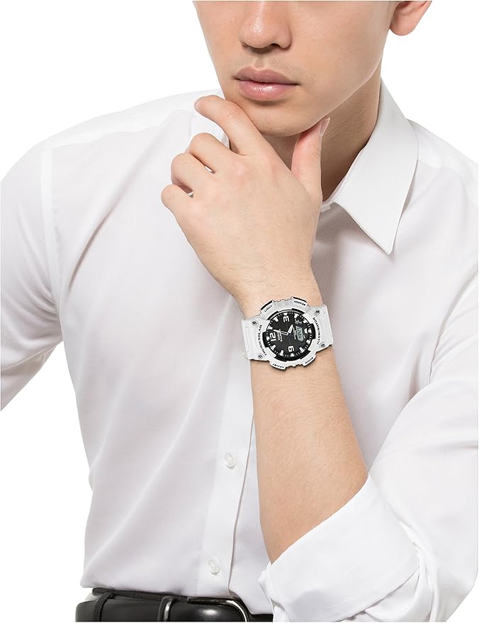 Men's Casio Analog-Digital White Watch, White/Black