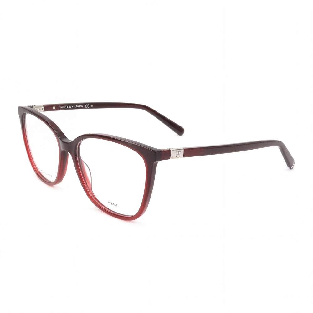Tommy Hilfiger Modern Unisex Eyeglasses with a Burgundy Red Acetate Frame and 55mm Lens Width