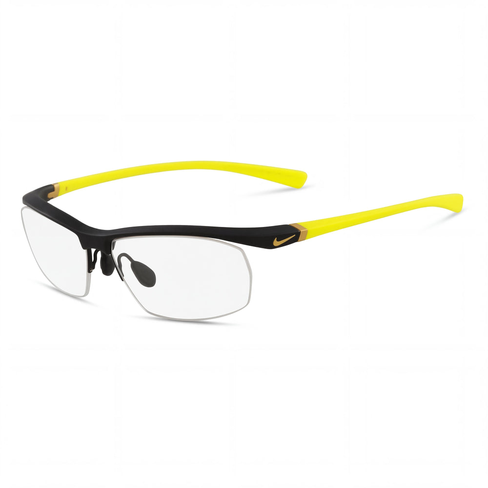 Nike Men's 7070/3 Plastic Frame Eyeglasses, Matte Black Sonic Yellow with non- Clear Polycarbonate Lenses, 57-15-135