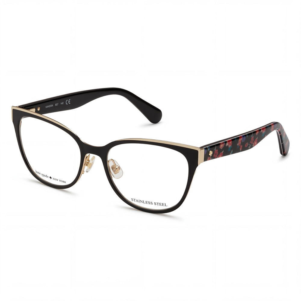 Kate Spade New York Vandra - Gafas recetadas de metal con montura completa y forma de ojo de gato para mujer, color negro, 52 mm