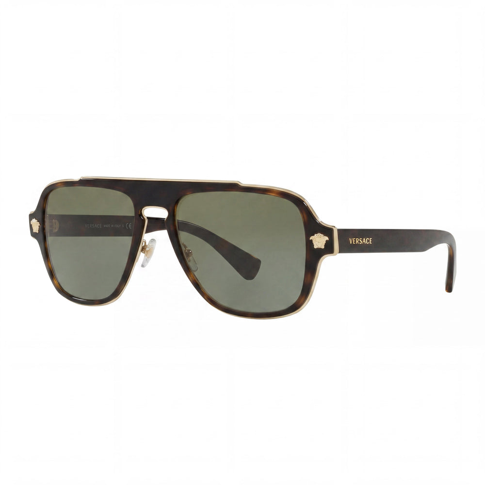 Gafas de sol cuadradas con montura completa de plástico Versace VE2199 para hombre Havana con lentes doradas de 56 mm con protección UV