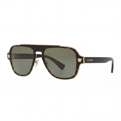 Versace Men's VE2199 Havana Plastic Square Full Rim Sunglasses with Gold Lenses 56mm UV Protected