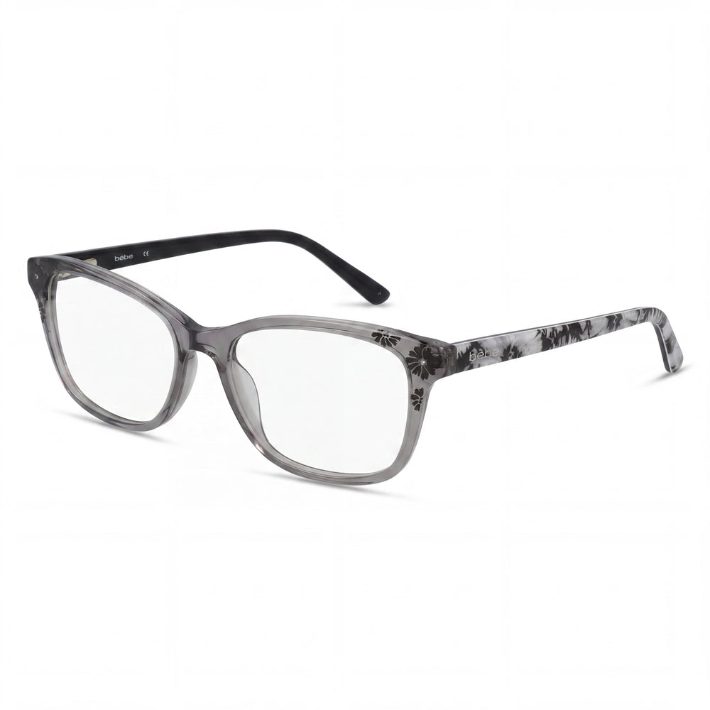 bebe BB5163 Women's Cat Eye Full Rim Plastic Prescription Eyeglasses Grey Crystal Floral 55-17-135mm