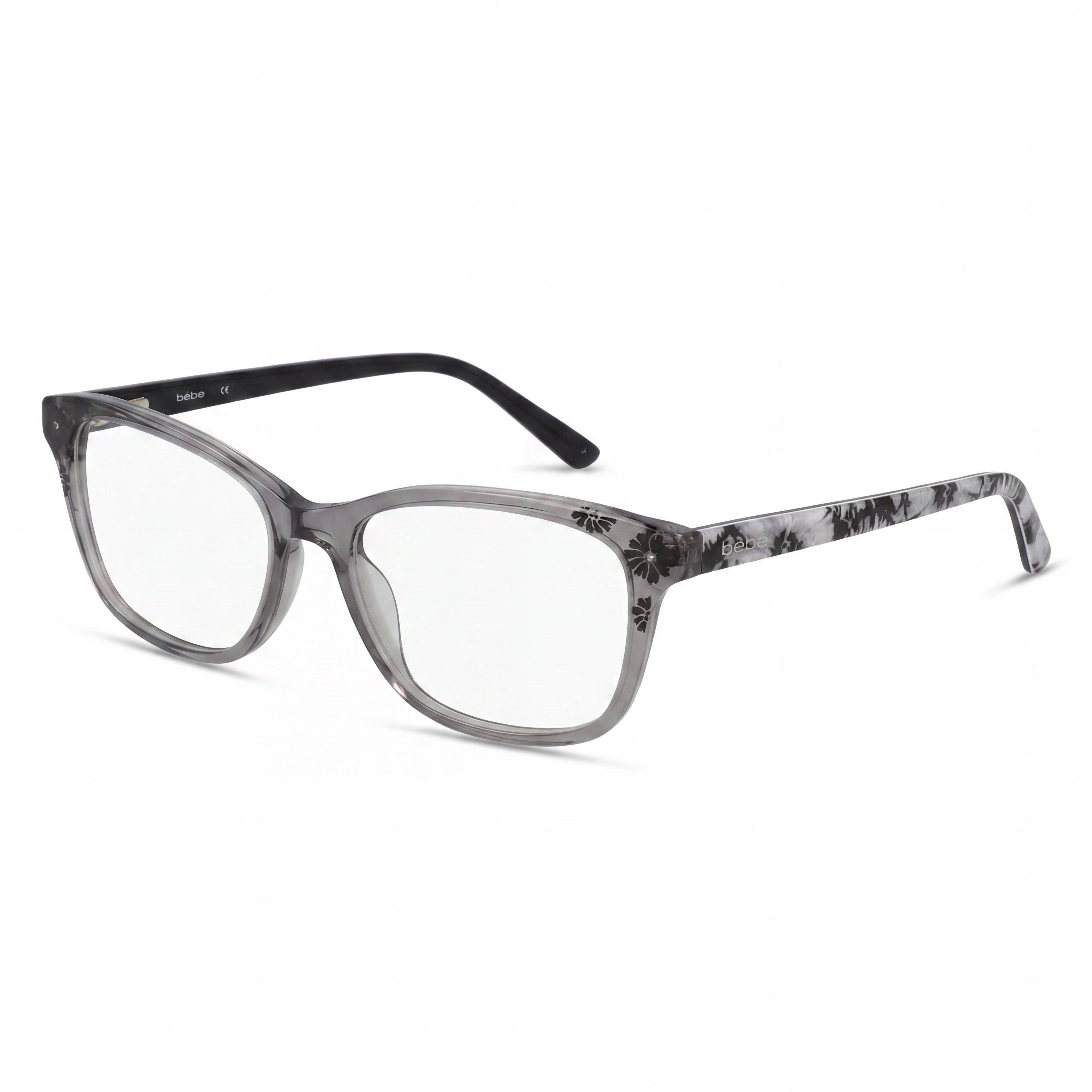 Gafas graduadas de plástico de montura completa ojo de gato para mujer bebe BB5163 gris cristal floral 55-17-135mm, Photo 1