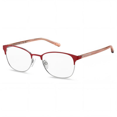 Gafas Tommy Hilfiger TH 1749 para mujer, rojas mate, de acero inoxidable, cuadradas, semi al aire, de policarbonato, 53 mm