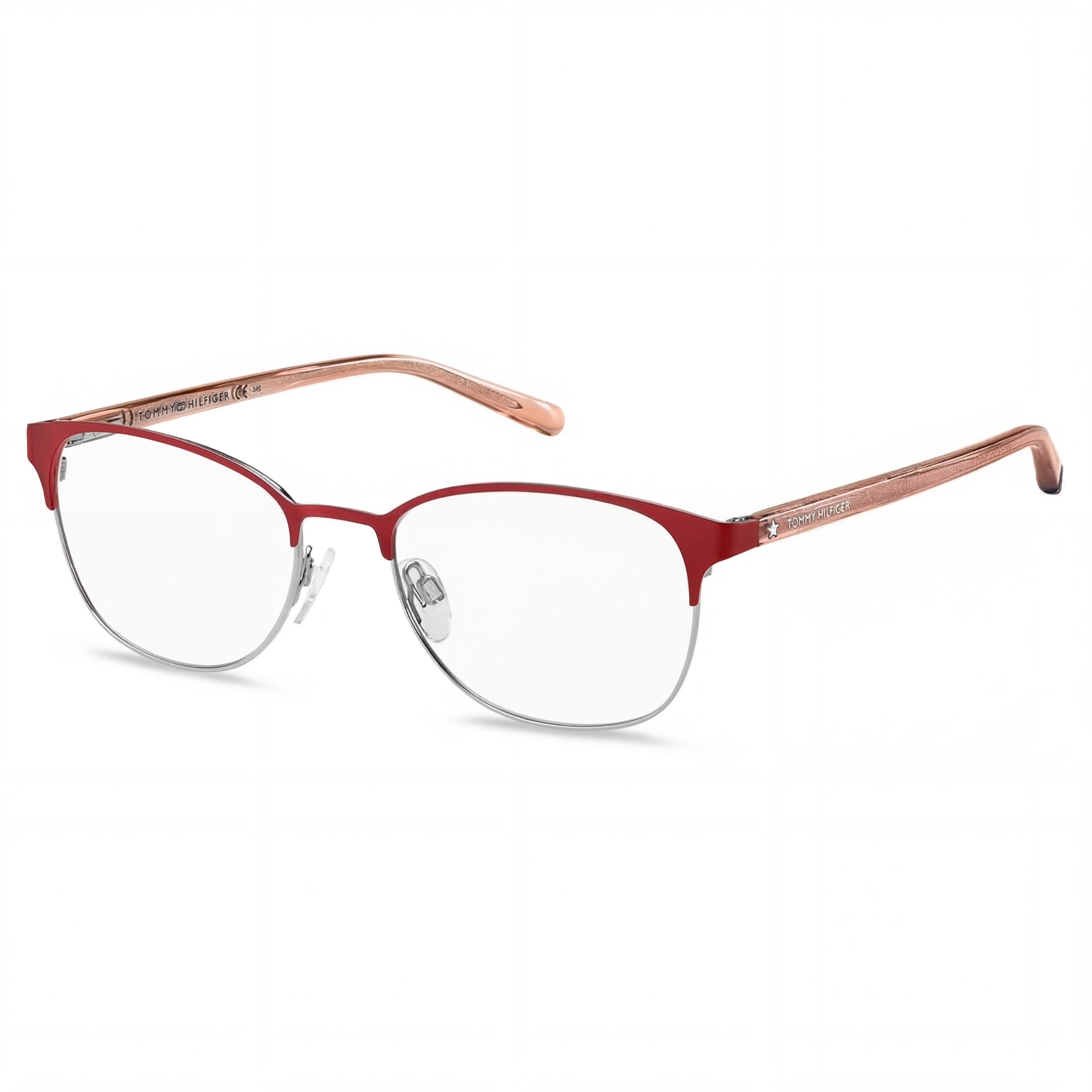 Tommy Hilfiger TH 1749 Women's Matte Red Stainless Steel Square Semi-Rimless Polycarbonate Eyeglasses 53mm, Photo 1
