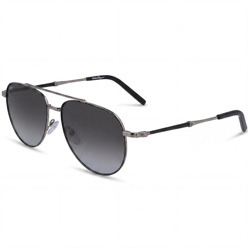 Salvatore Ferragamo SF 226S 086 58 Unisex Metal Sunglasses Black Light Ruthenium Frame Gradient Grey Lens 58mm