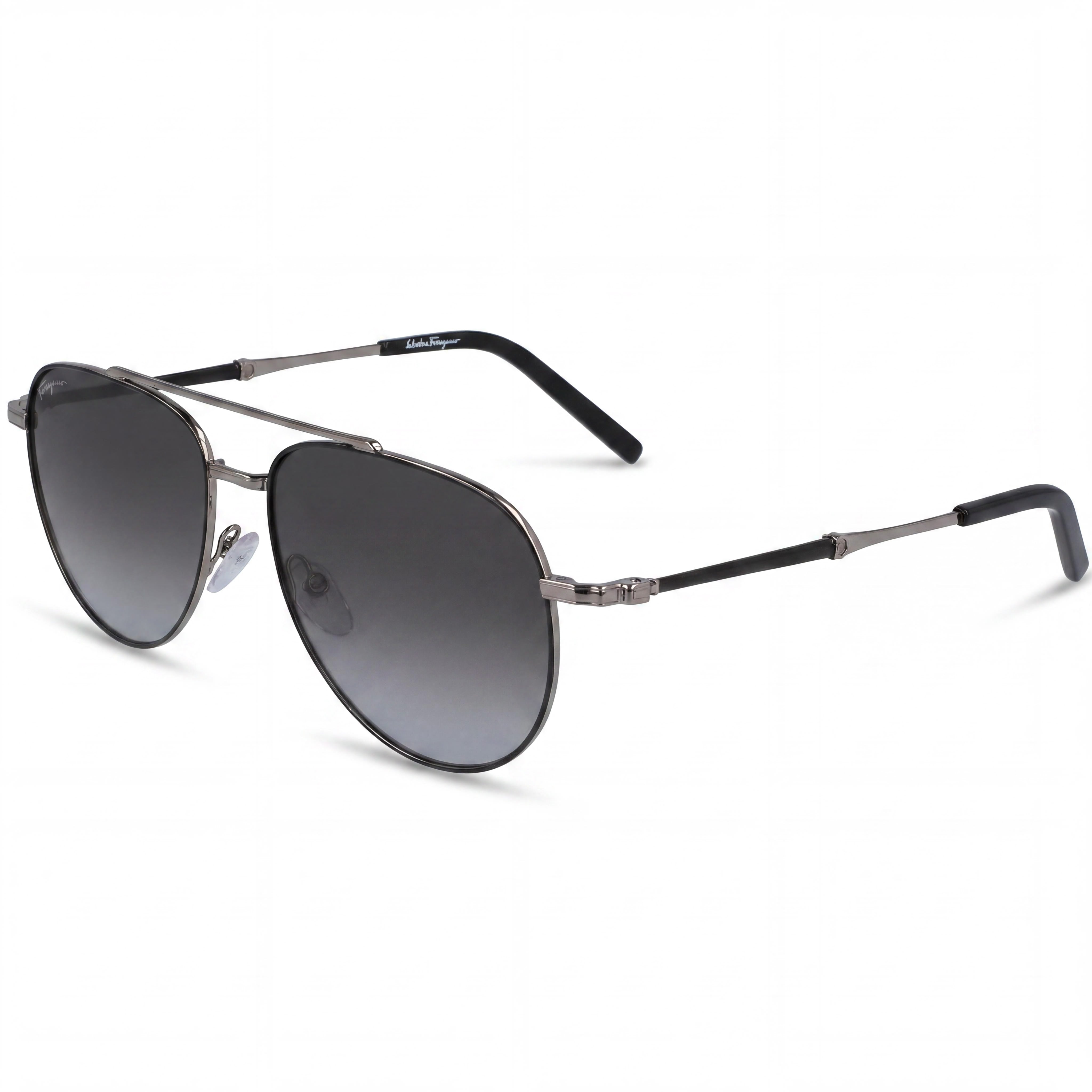 Salvatore Ferragamo SF 226S 086 58 Gafas de sol unisex de metal, montura rutenio claro negra, lentes grises degradadas 58mm, Photo 1