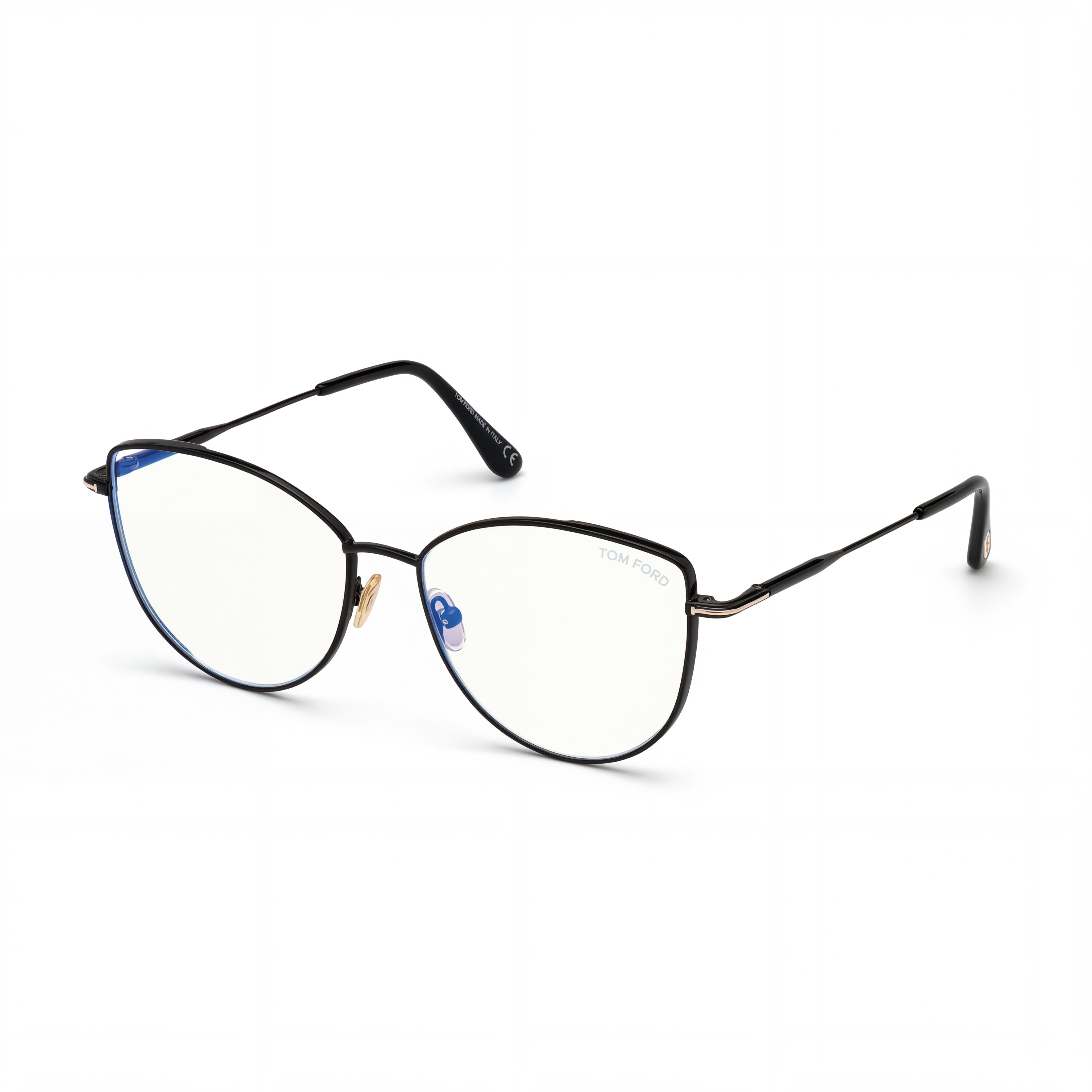 Tom Ford Ft5667-b Women's Shiny Black Metal Cat Eye Blue-Light Block Eyeglasses 55mm, Photo 1