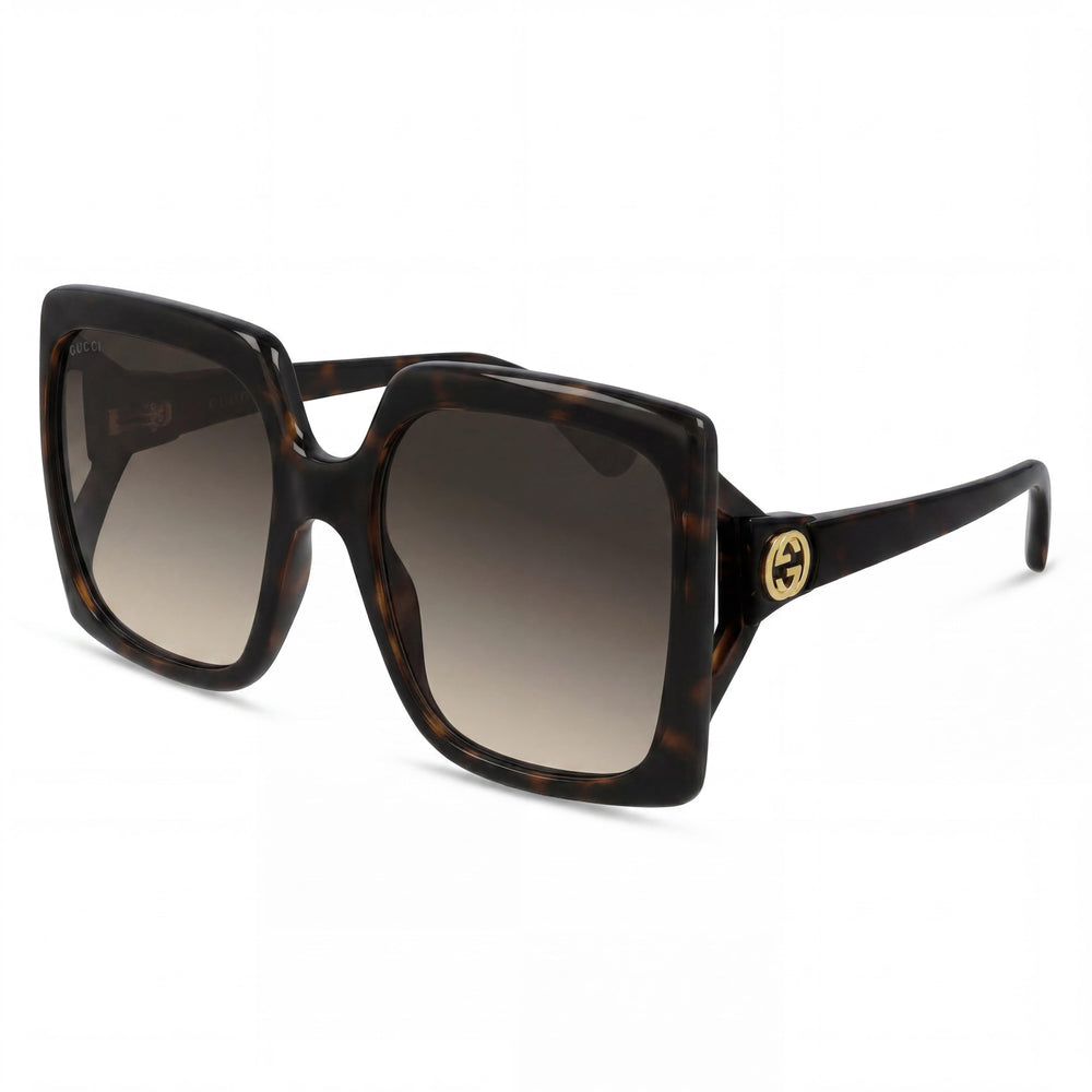 Gafas de sol Gucci Gg0876s para mujer, modelo cuadrado grande, color habana inyectado, con lentes degradadas marrones y protección UV, 60 mm